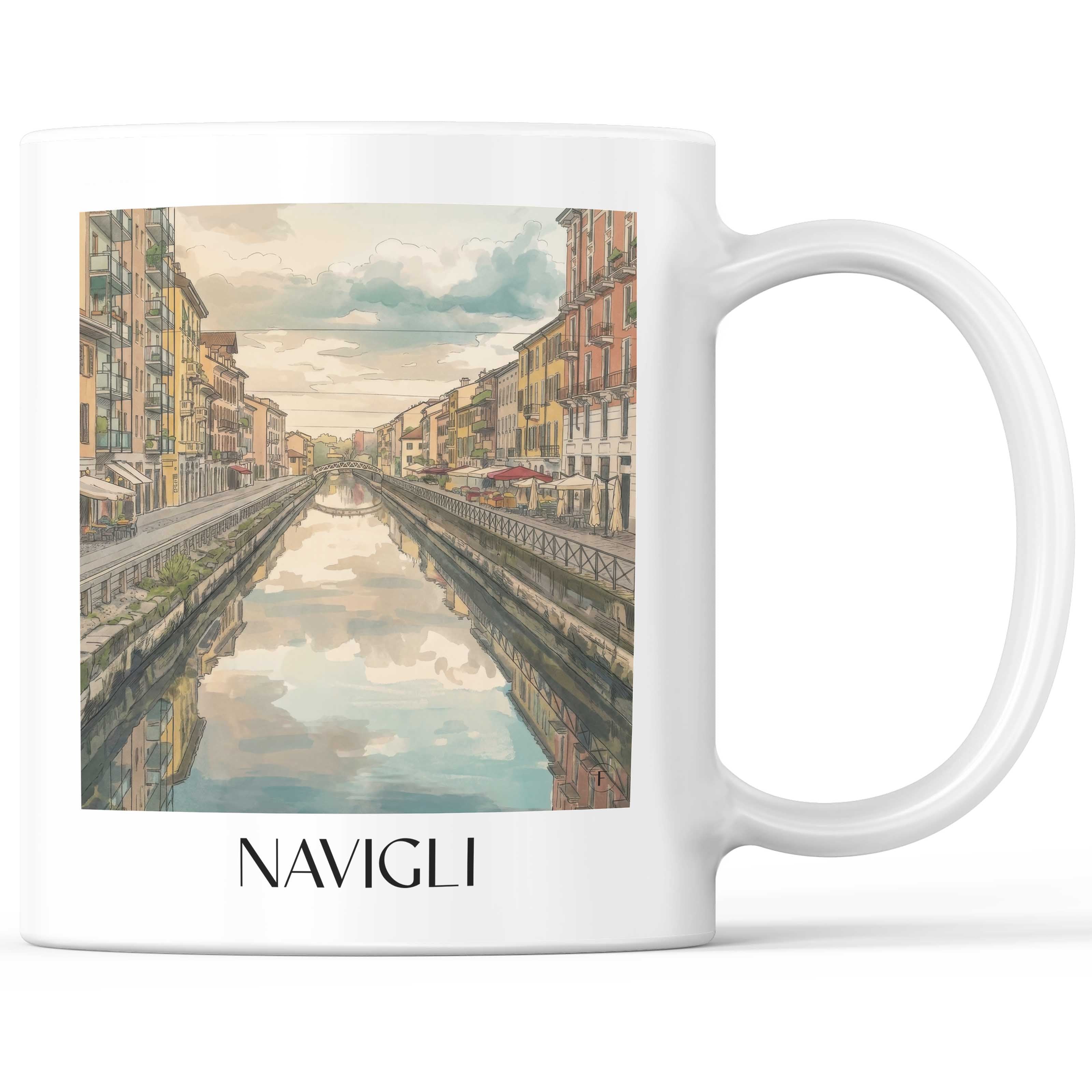 Navigli Kaffeebecher - Mailand - Italien Becher - Kaffeetasse im Aquarell Stil - favplace