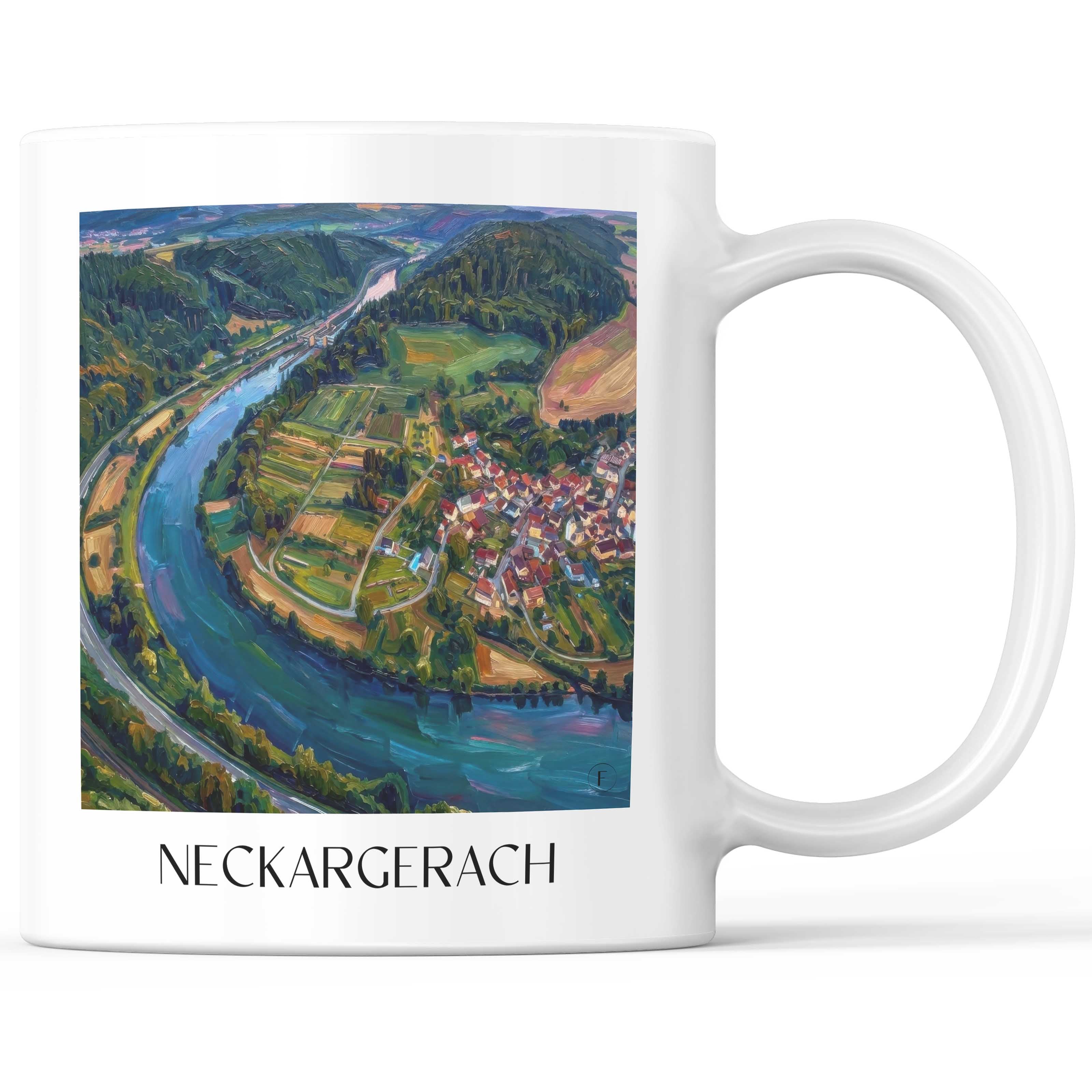 Neckargerach Kaffeebecher - Odenwald - Deutschland Becher - Kaffeetasse im Ölgemälde Stil - favplace