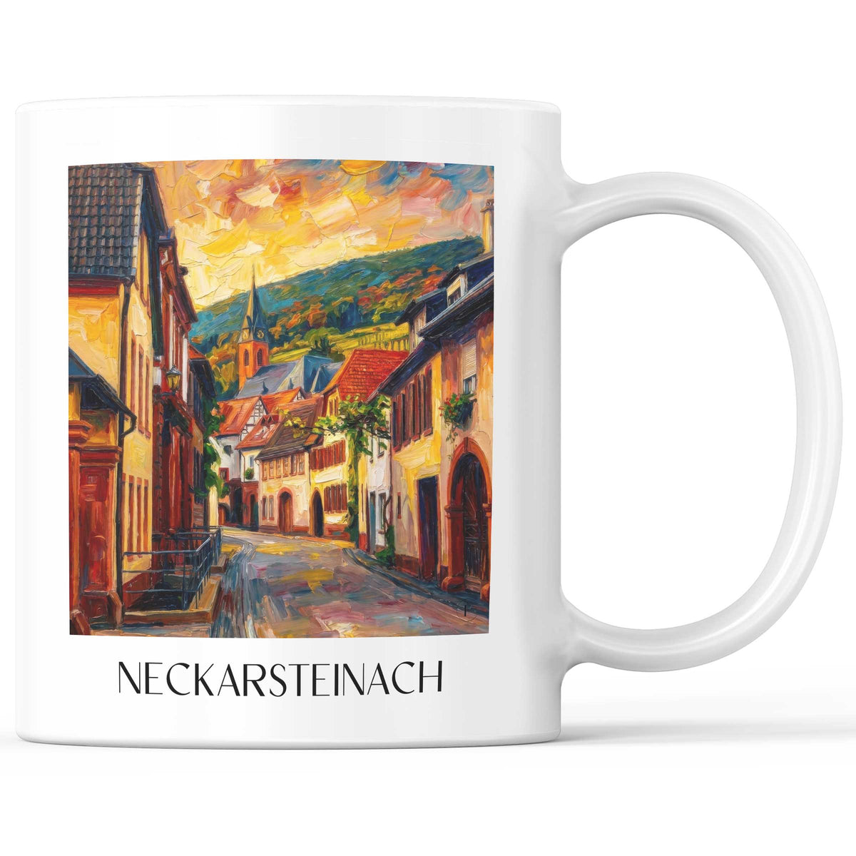 Neckarsteinach Kaffeebecher - Neckartal - Deutschland Becher - Kaffeetasse im Ölgemälde Stil - favplace