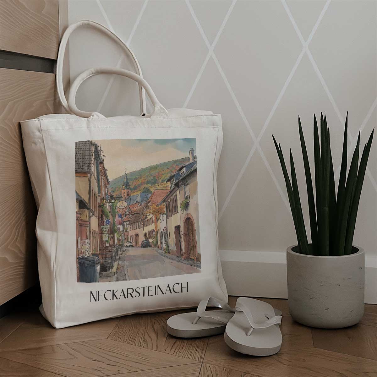 neckarsteinach-neckartal-deutschland-einkaufstasche-aquarell