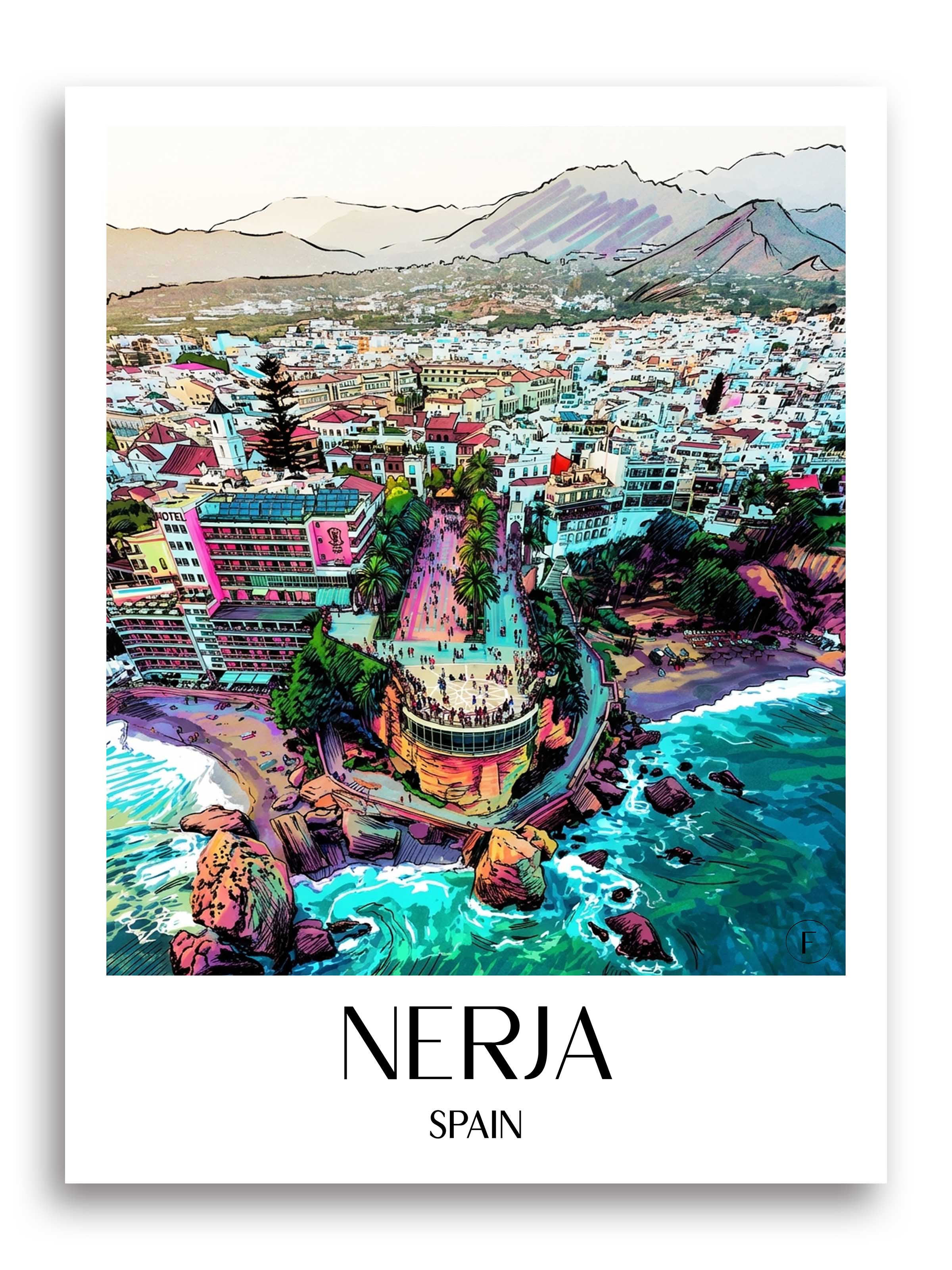 Nerja Poster - Spanien - Spanien und Spanien Kunstdruck - Tag Graffiti von A4 bis A1 - favplace