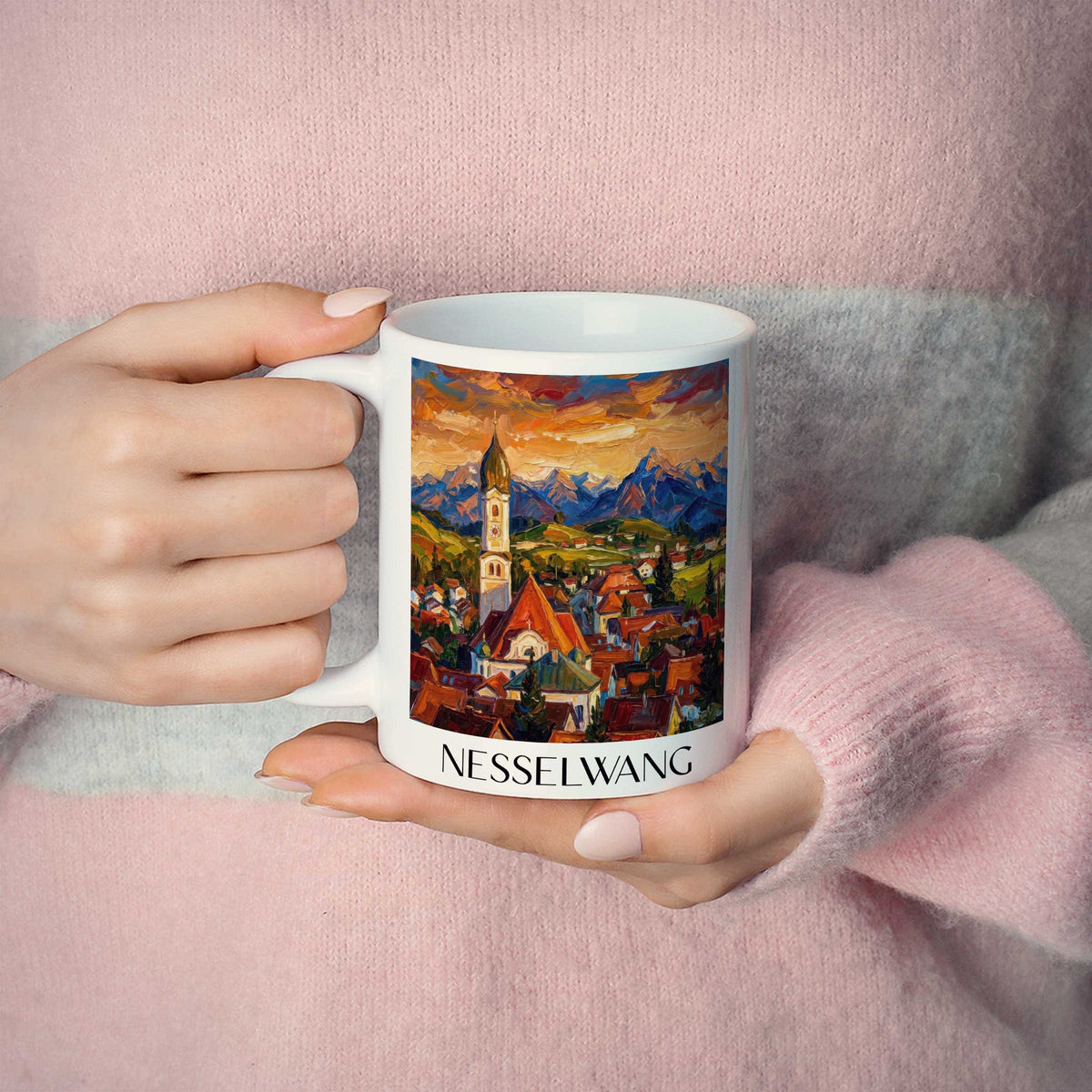 nesselwang-ostallgäu-deutschland-kaffeebecher-oil-painting-oelgemaelde