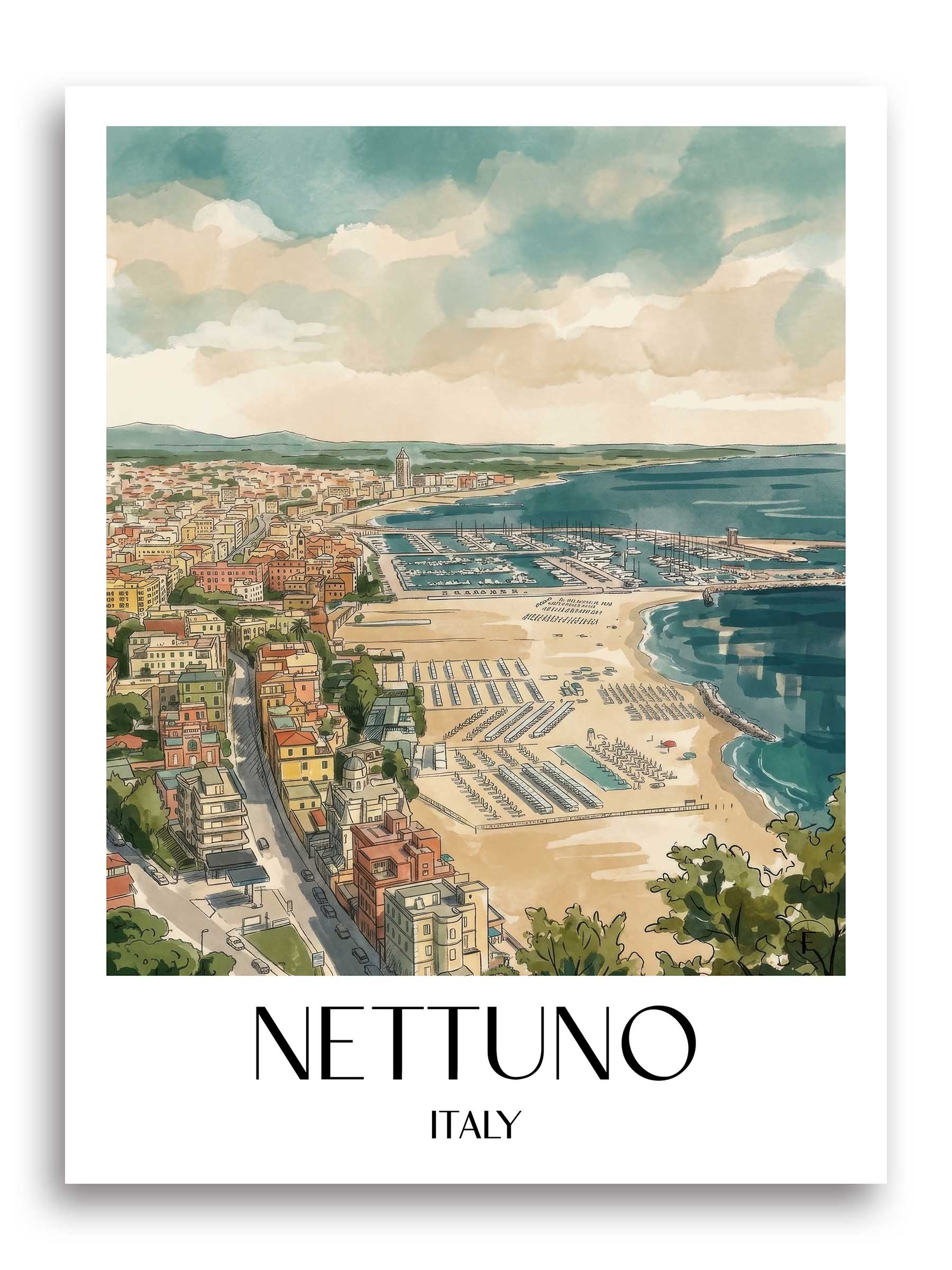 Nettuno Poster - Latium - Italien Kunstdruck - Aquarell von A4 bis A1 - favplace