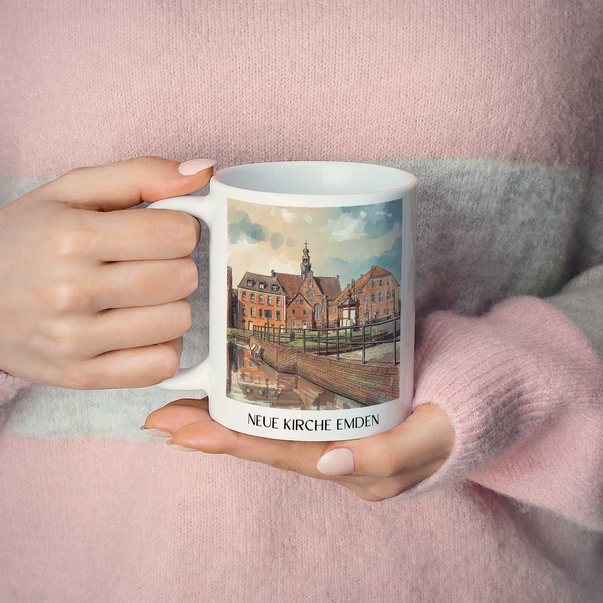 neue-kirche-emden-deutschland-kaffeebecher-aquarell