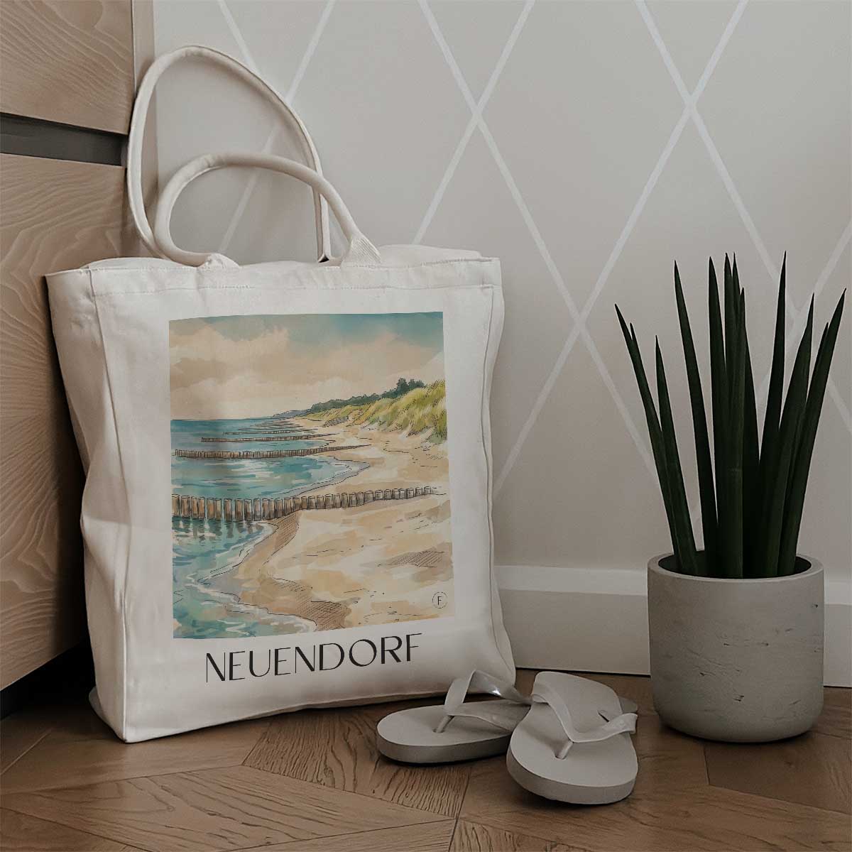 neuendorf-hiddensee-deutschland-einkaufstasche-aquarell