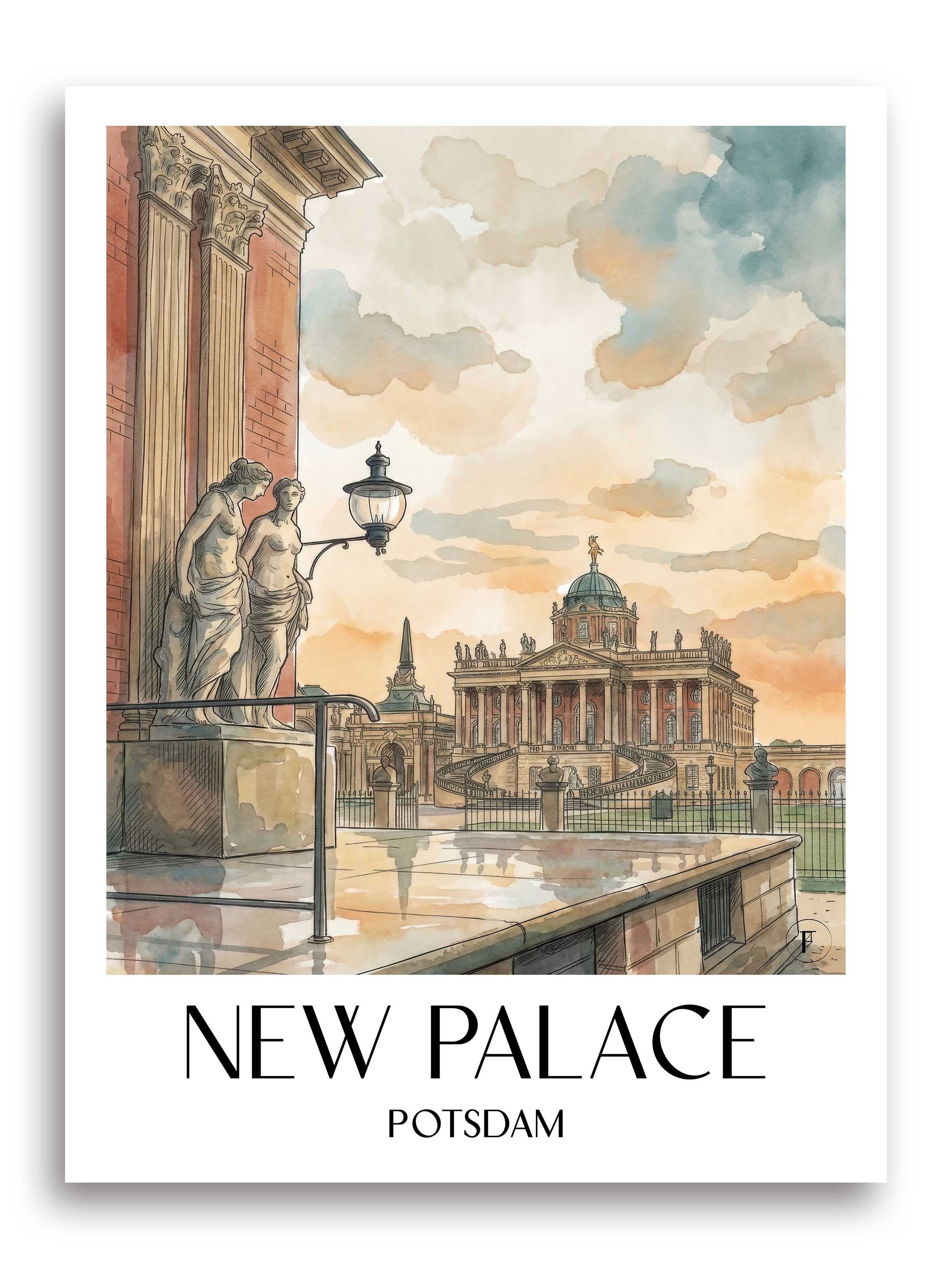 Neues Palais Poster - Potsdam - Deutschland Kunstdruck - Aquarell von A4 bis A1 - favplace