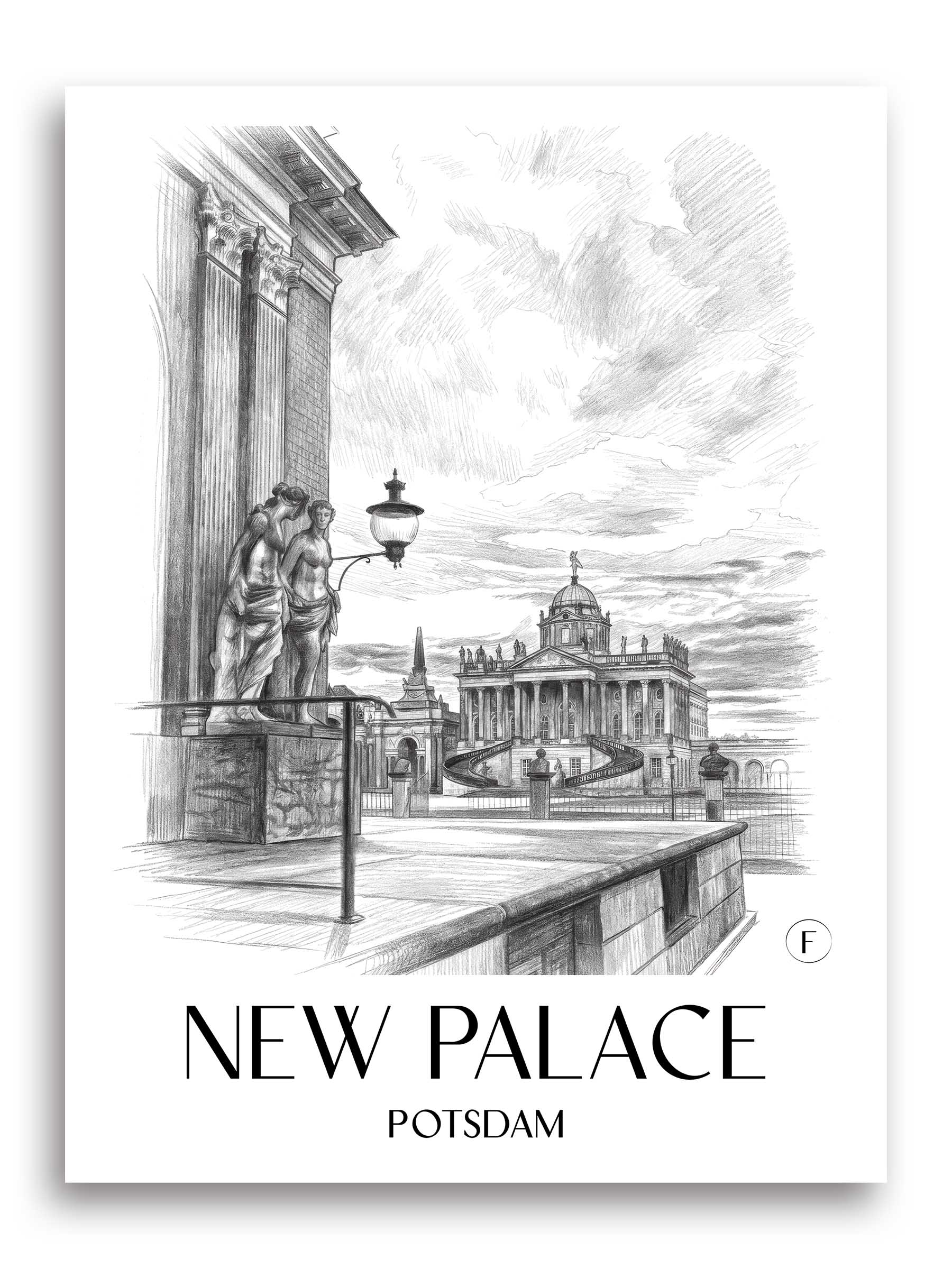 Neues Palais Poster - Potsdam - Deutschland Kunstdruck - Zeichnung von A4 bis A1