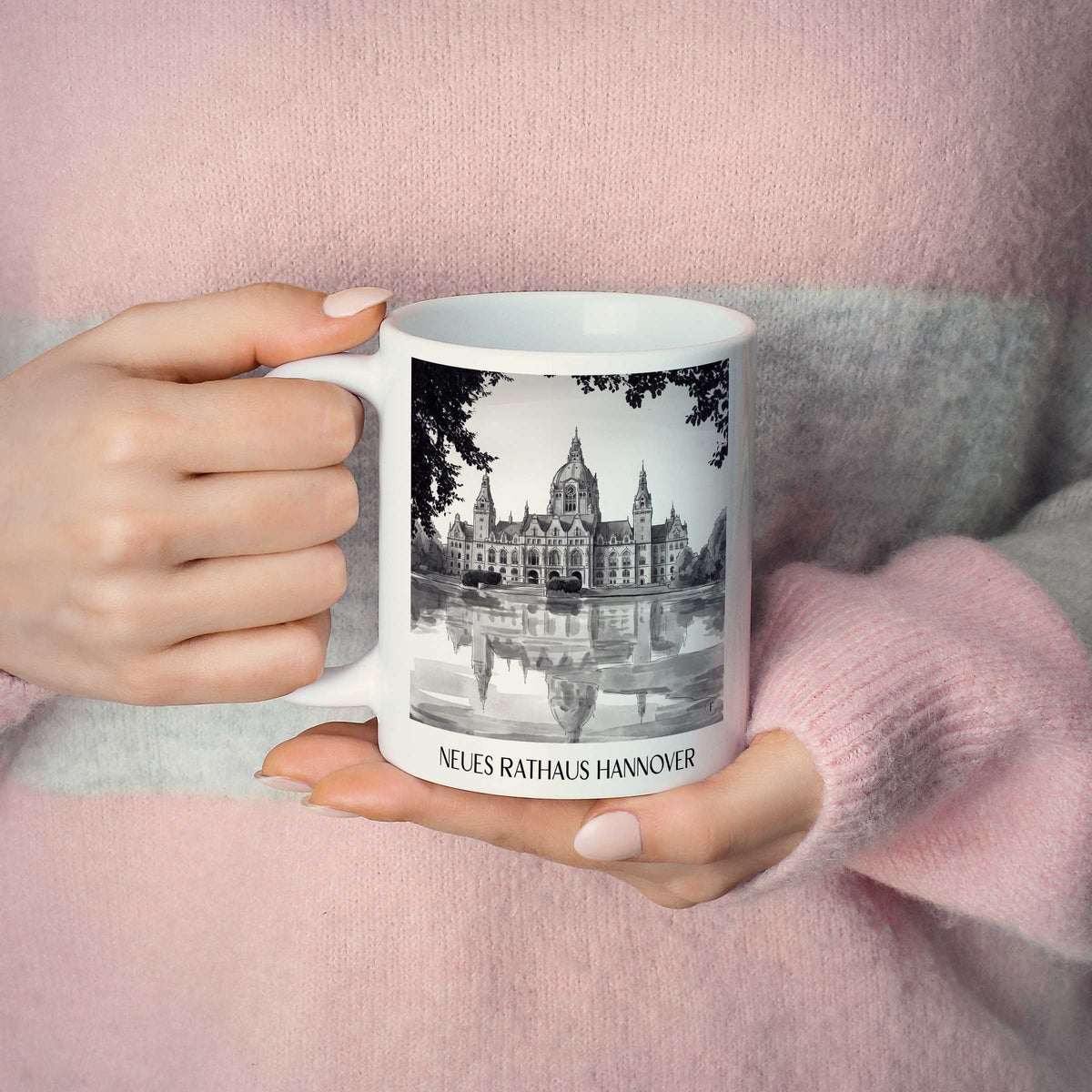 neues-rathaus-hannover-deutschland-kaffeebecher-aquarell-schwarz-weiss