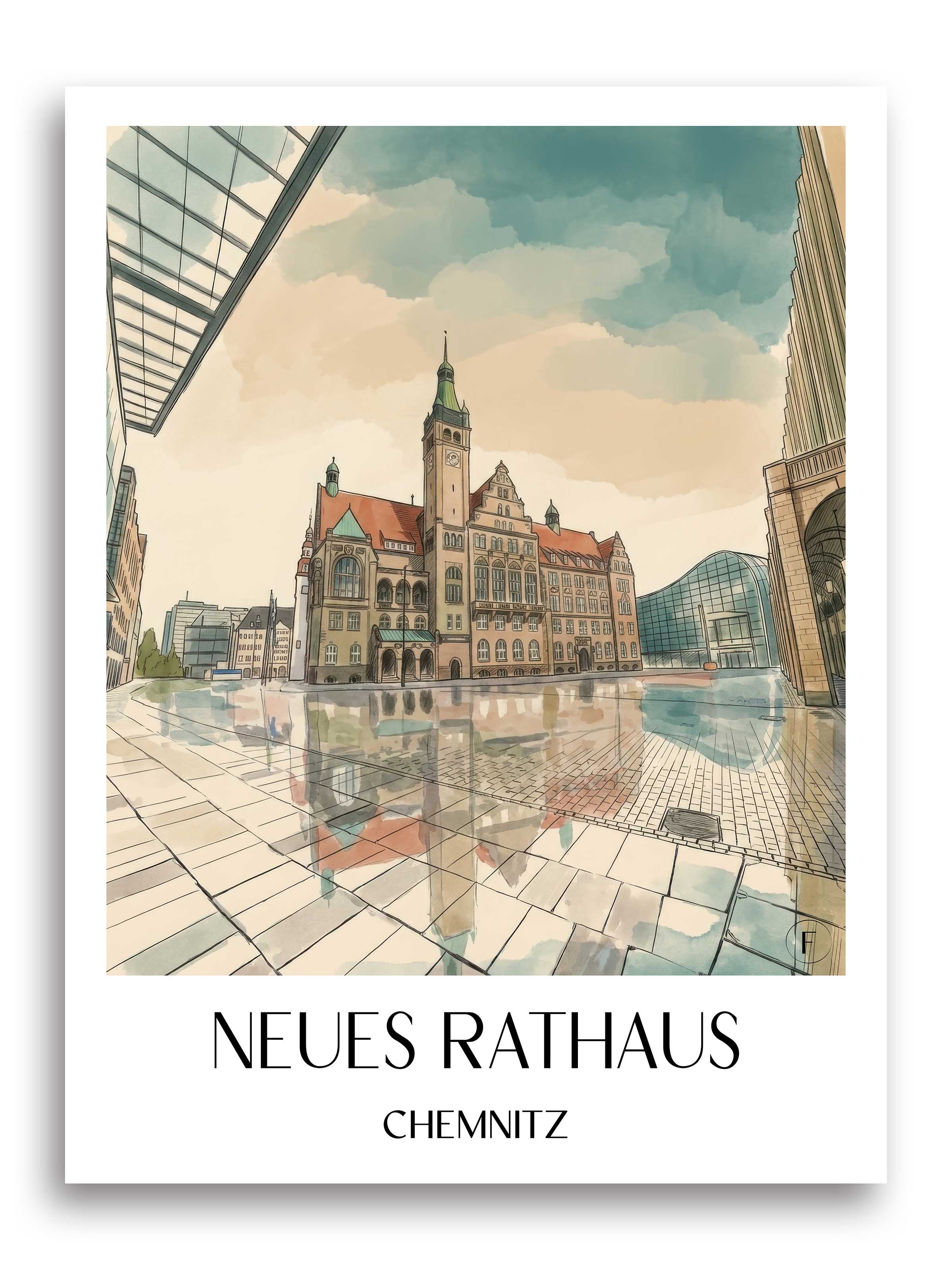neues-rathaus-chemnitz-deutschland-poster-aquarell