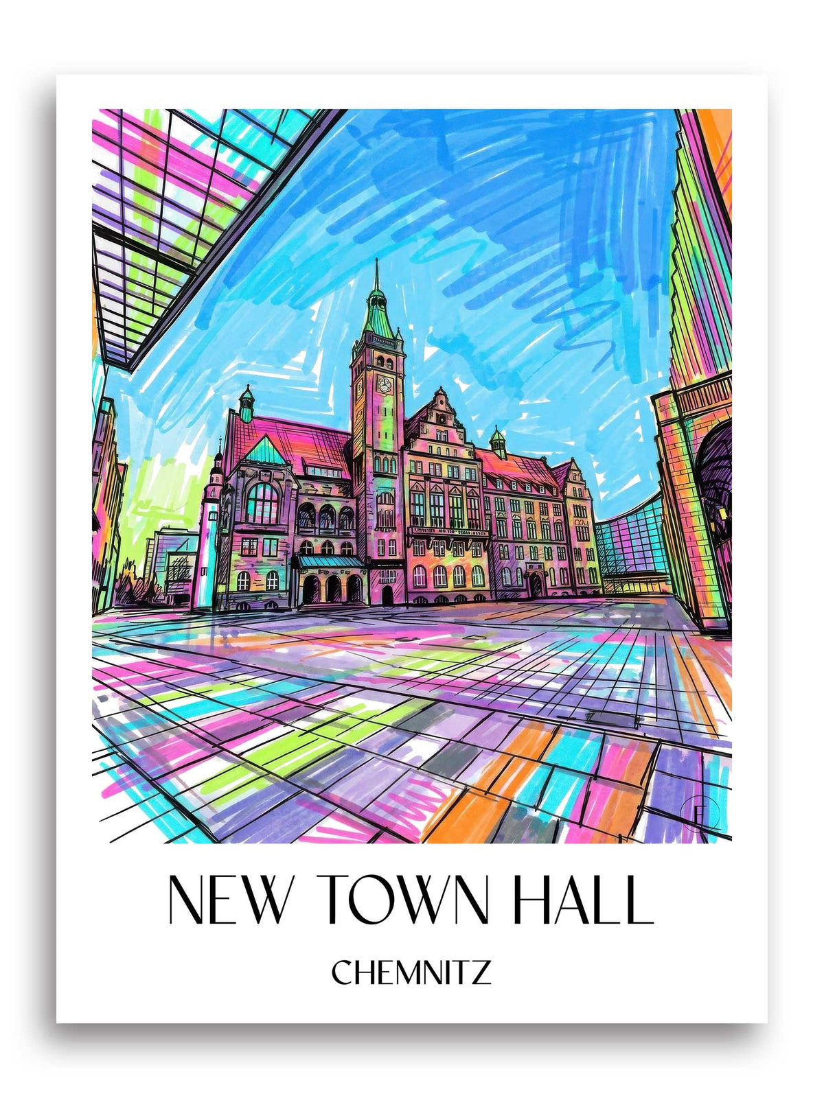 Neues Rathaus Poster - Chemnitz - Deutschland Kunstdruck - Tag Graffiti von A4 bis A1 - favplace