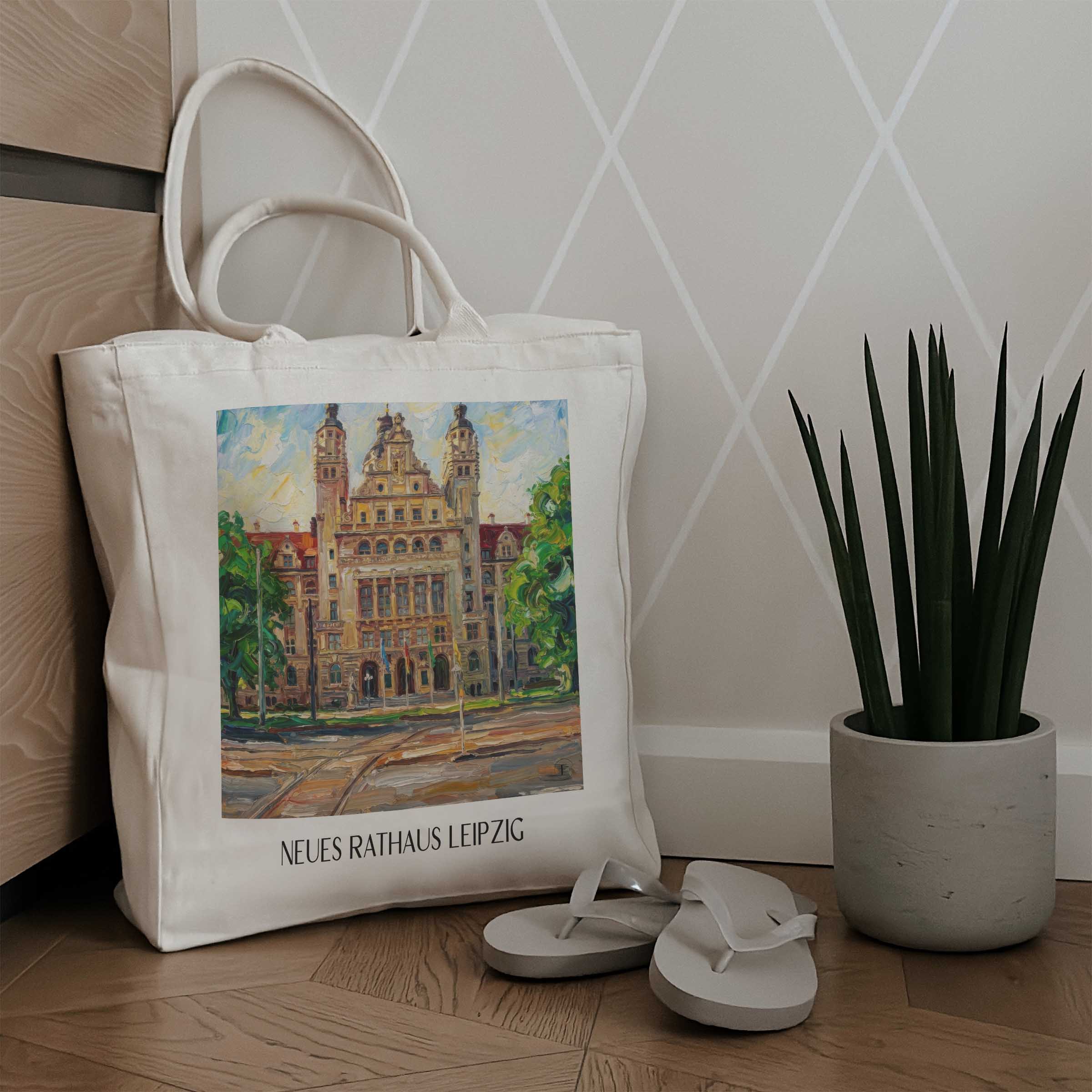 neues-rathaus-leipzig-deutschland-einkaufstasche-oil-painting-oelgemaelde