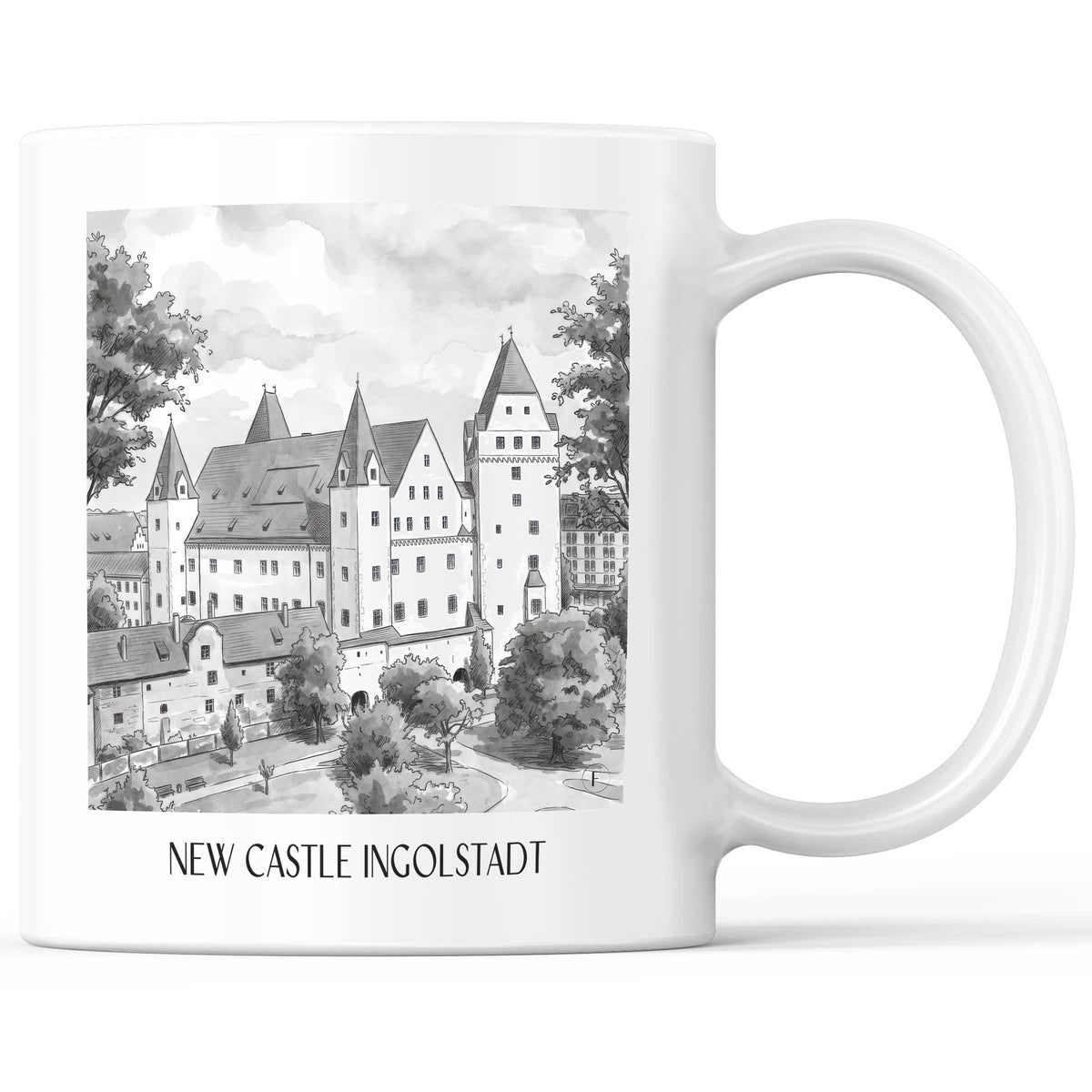 Neues Schloss Kaffeebecher - Ingolstadt - Deutschland Becher - Kaffeetasse im Aquarell Schwarz-Weiß Stil - favplace