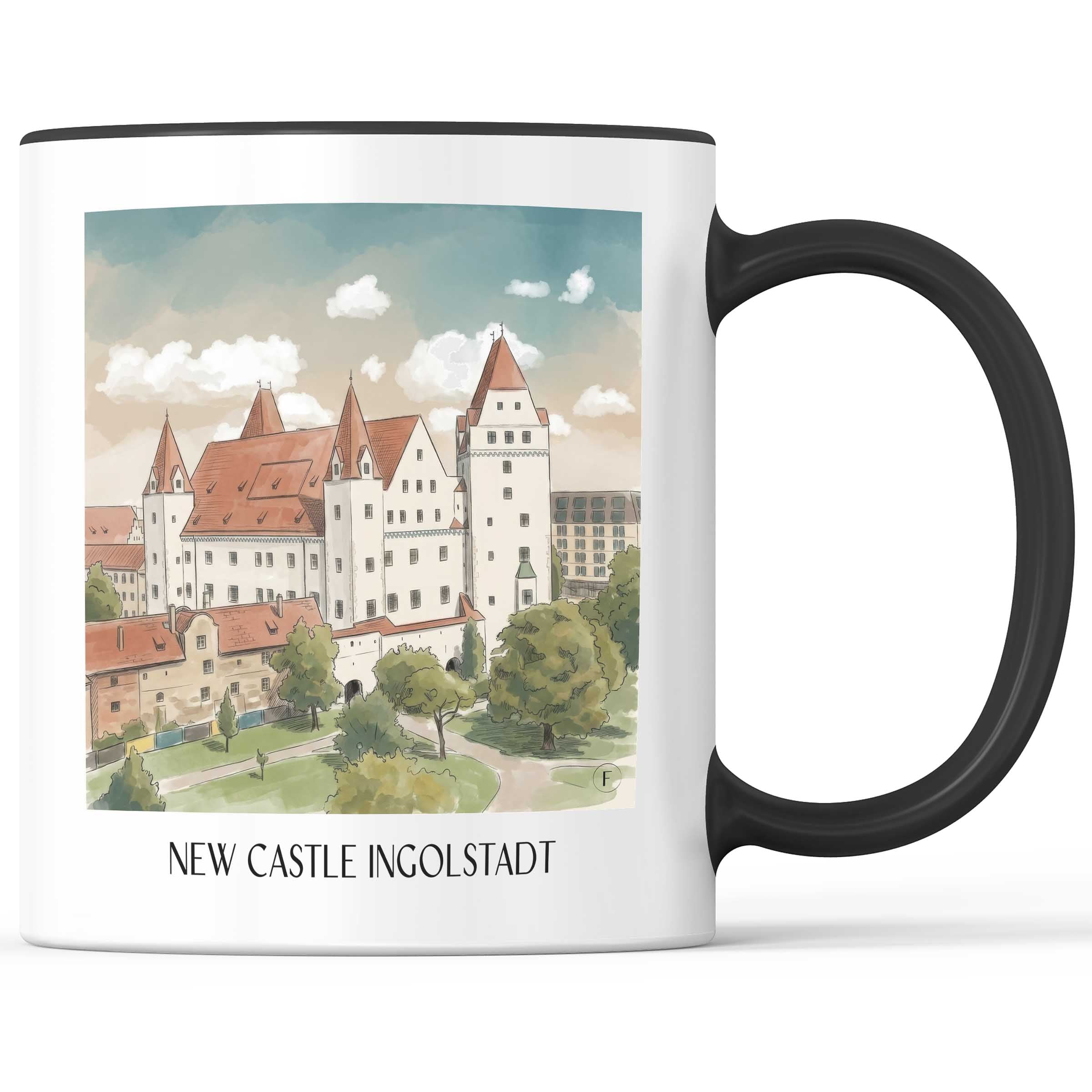 Neues Schloss Kaffeebecher - Ingolstadt - Deutschland Becher - Kaffeetasse im Aquarell Stil - favplace
