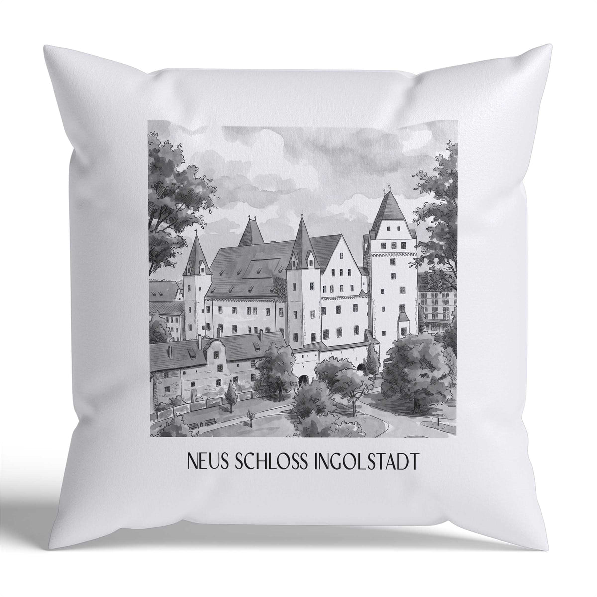 neues-schloss-ingolstadt-deutschland-kissenbezug-aquarell-schwarz-weiss