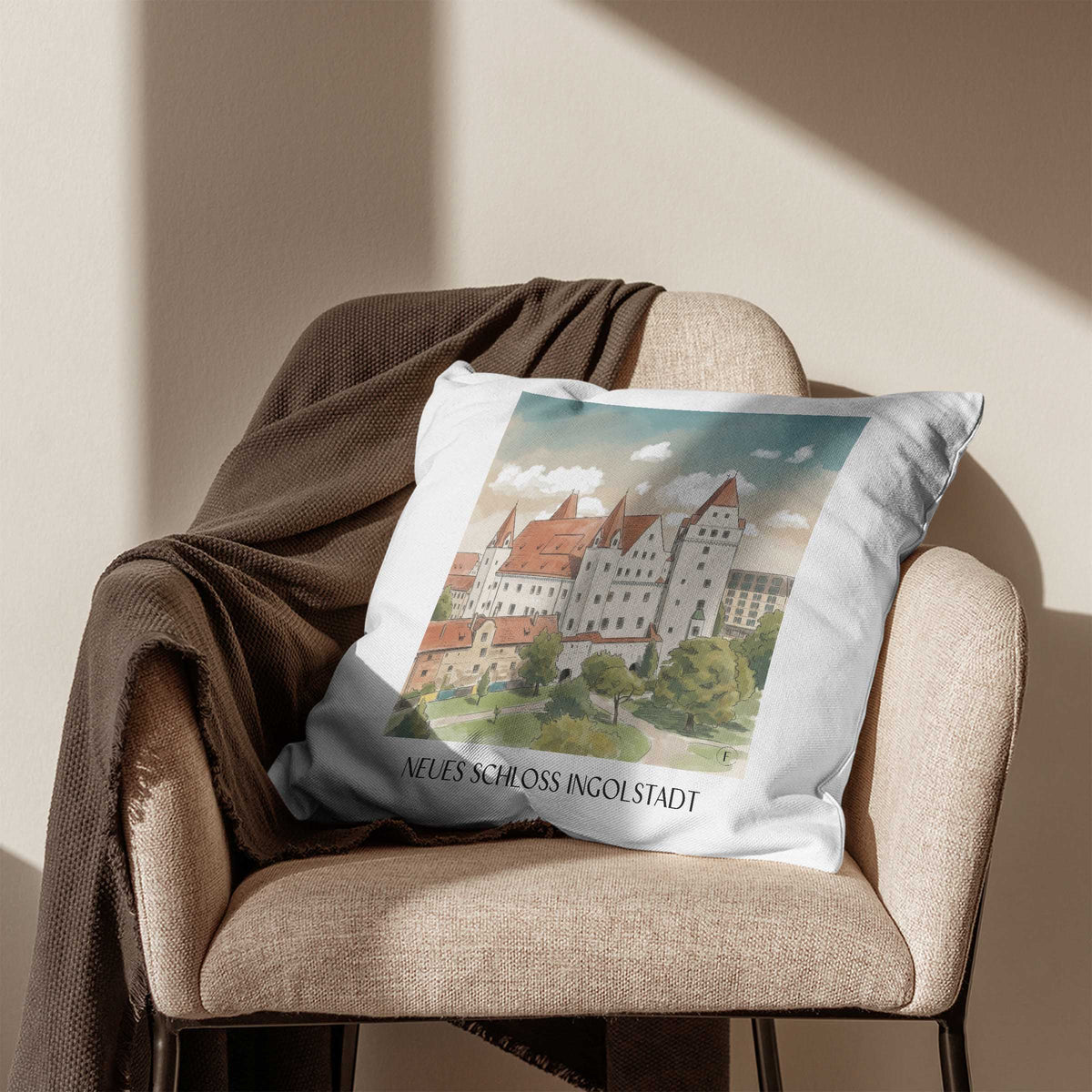 neues-schloss-ingolstadt-deutschland-kissenbezug-aquarell