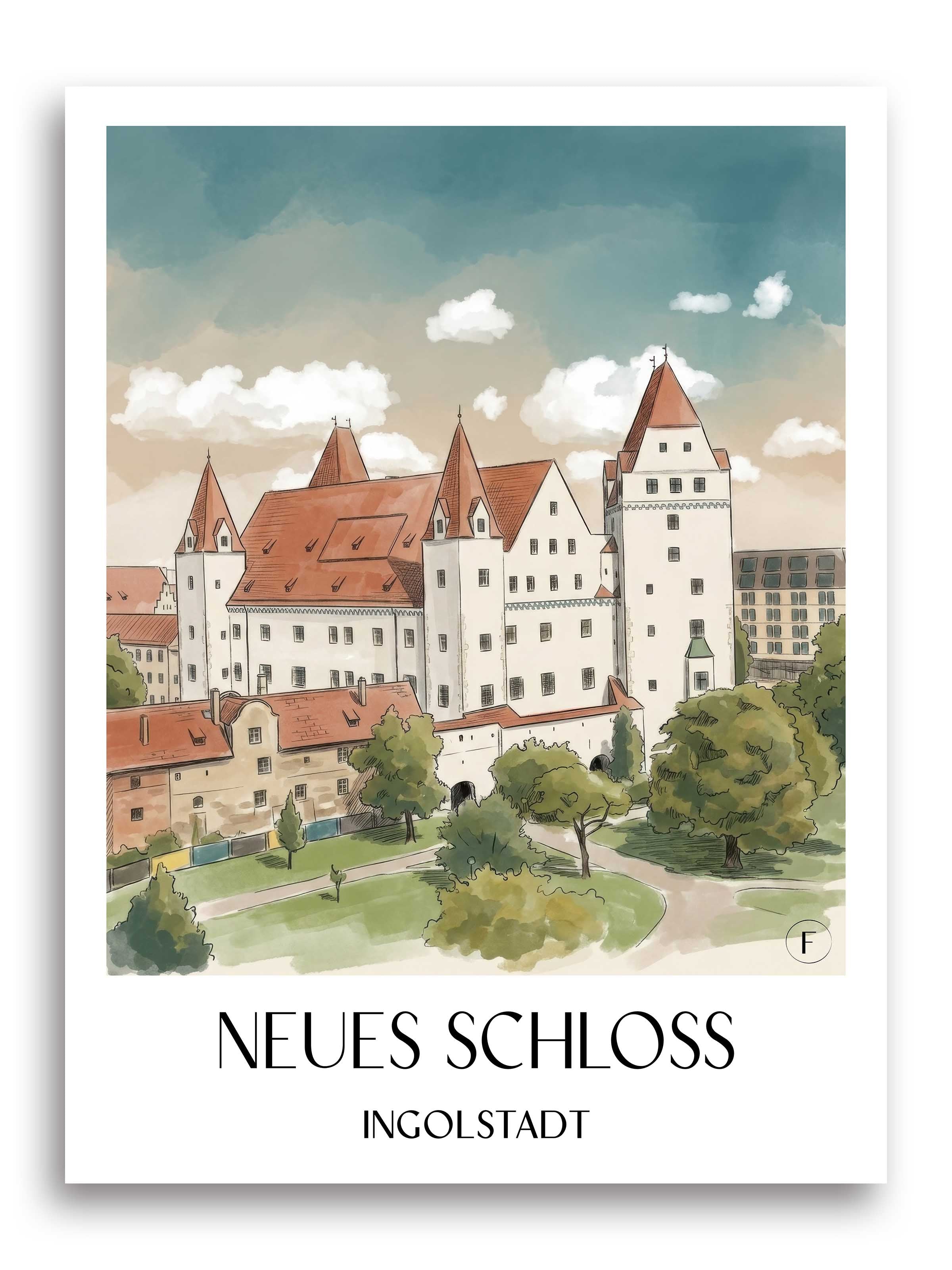 neues-schloss-ingolstadt-deutschland-poster-aquarell