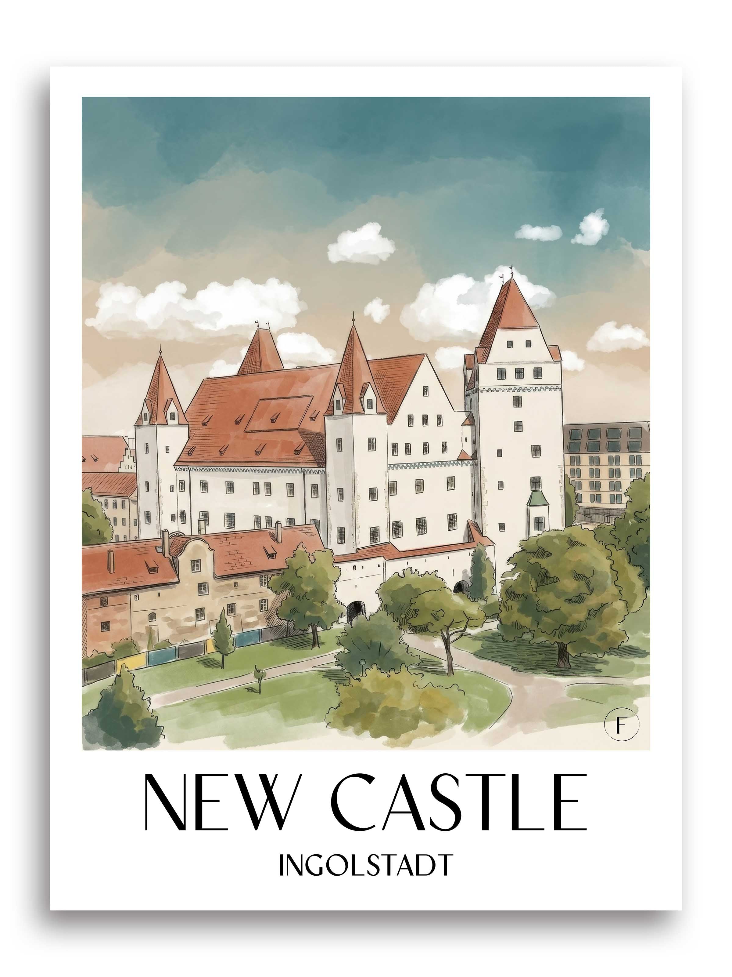 Neues Schloss Poster - Ingolstadt - Deutschland Kunstdruck - Aquarell von A4 bis A1 - favplace