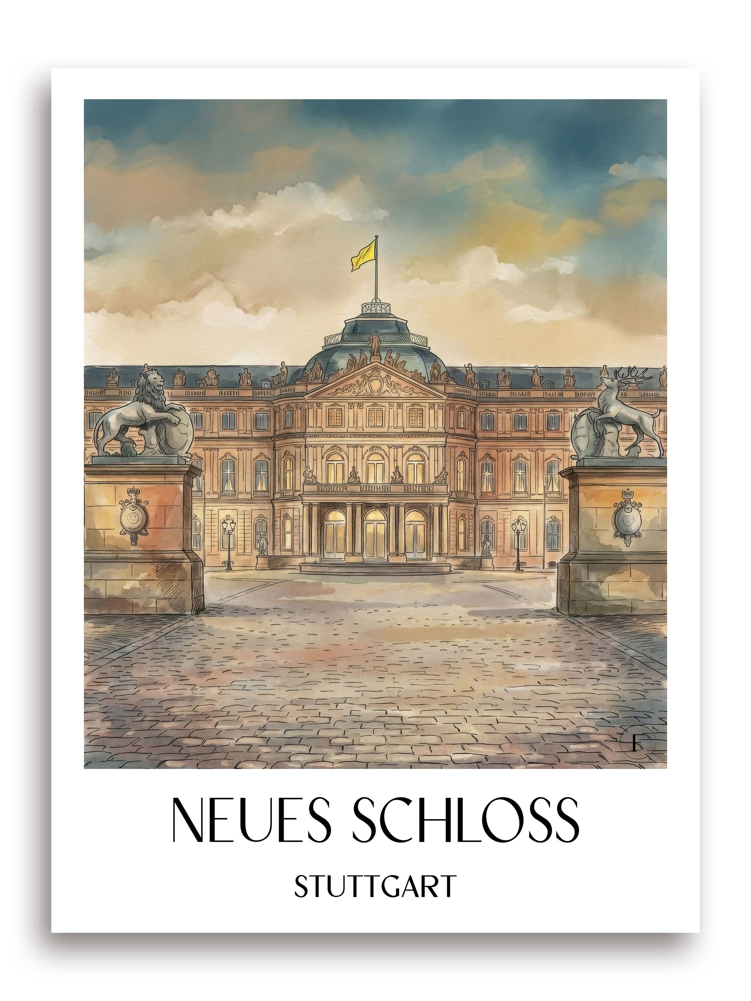 neues-schloss-stuttgart-deutschland-poster-aquarell