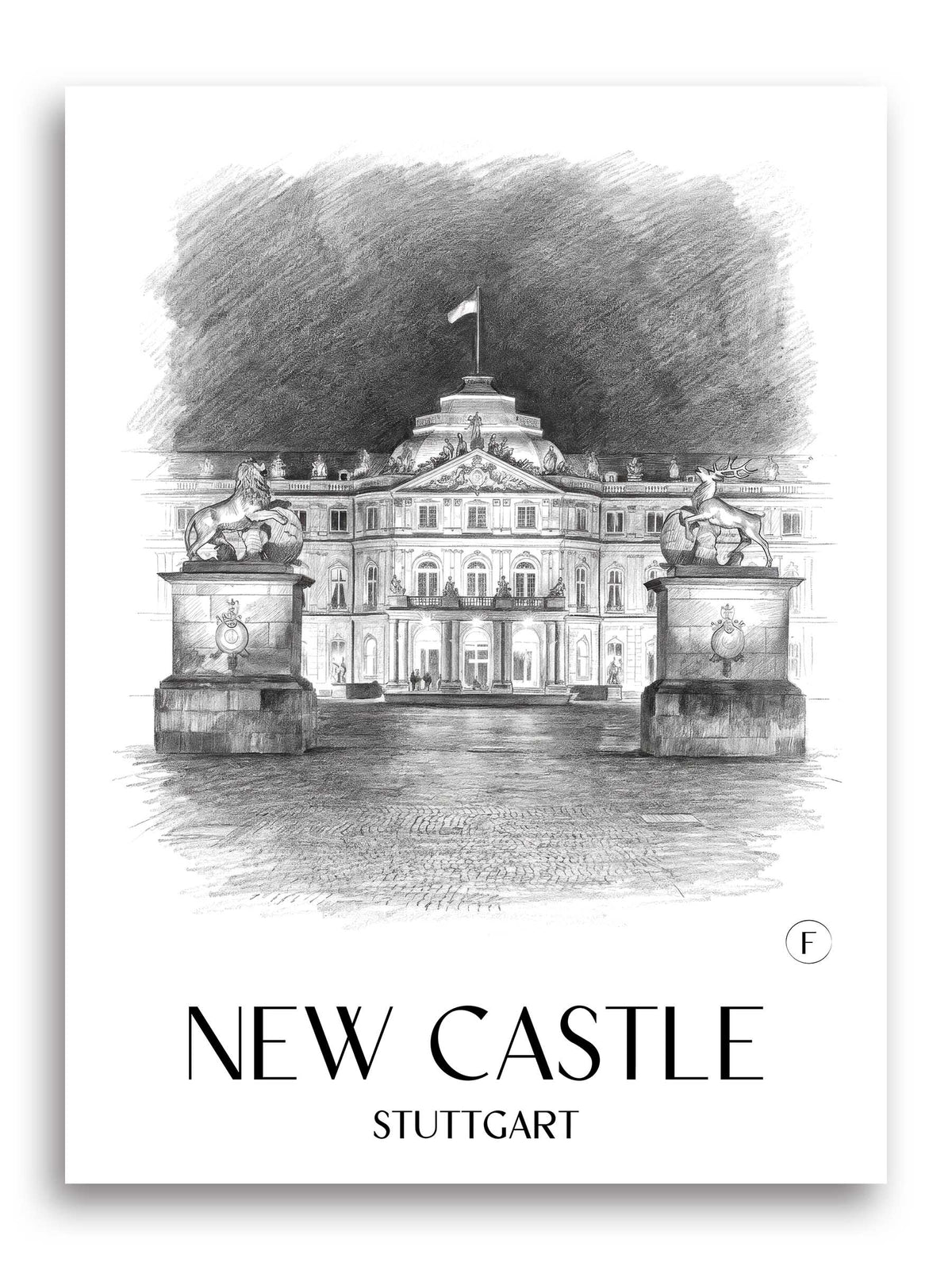 Neues Schloss Poster - Stuttgart - Deutschland Kunstdruck - Zeichnung von A4 bis A1 - favplace