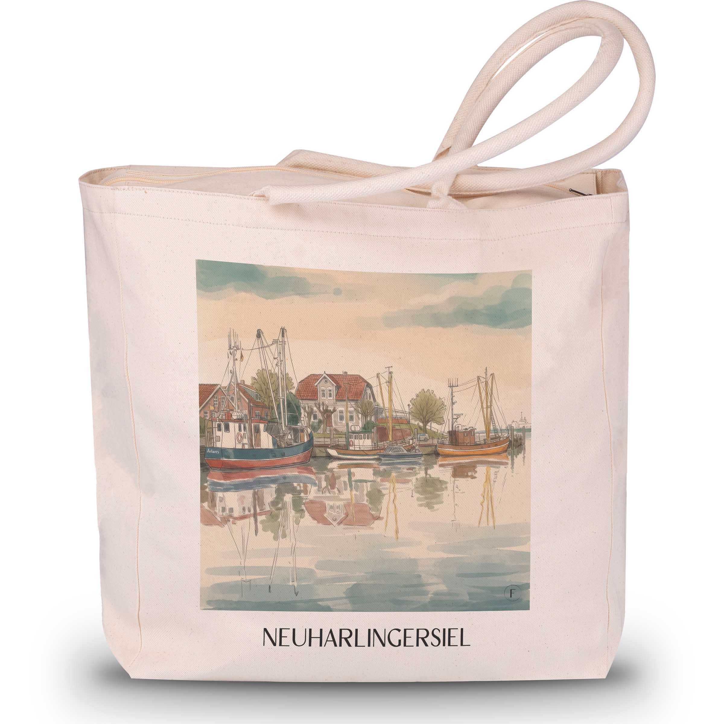 Neuharlingersiel Shopping Tasche - Ostfriesland - Deutschland Tote Bag - Einkaufstasche im Aquarell Stil - favplace
