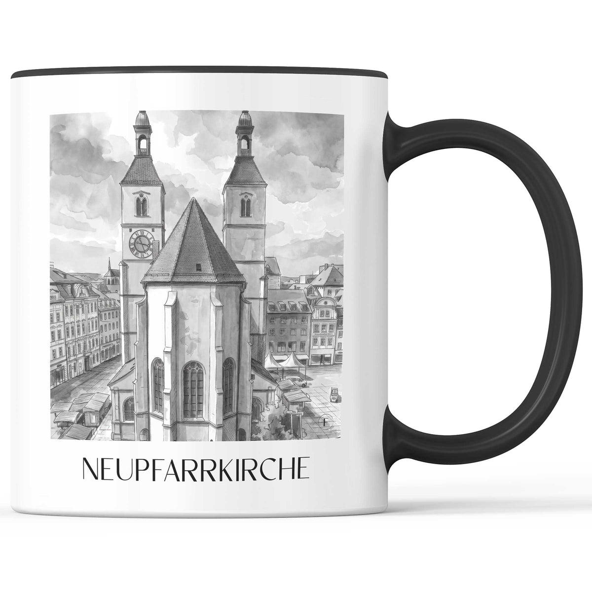neupfarrkirche-regensburg-deutschland-kaffeebecher-aquarell-schwarz-weiss