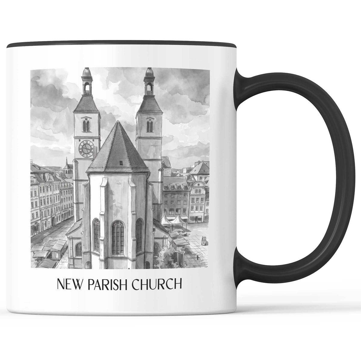 Neupfarrkirche Kaffeebecher - Regensburg - Deutschland Becher - Kaffeetasse im Aquarell Schwarz-Weiß Stil - favplace