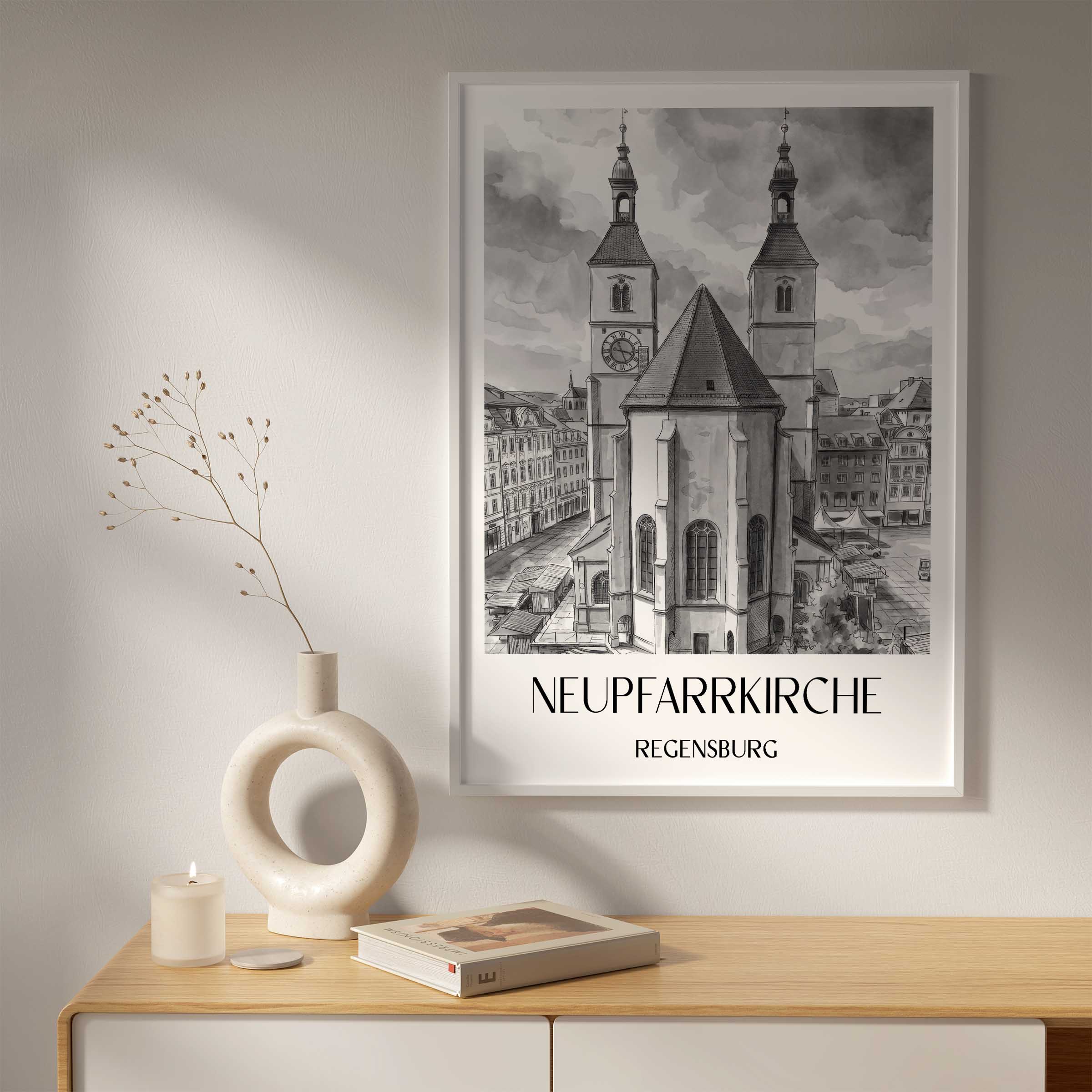 neupfarrkirche-regensburg-deutschland-poster-aquarell-schwarz-weiss