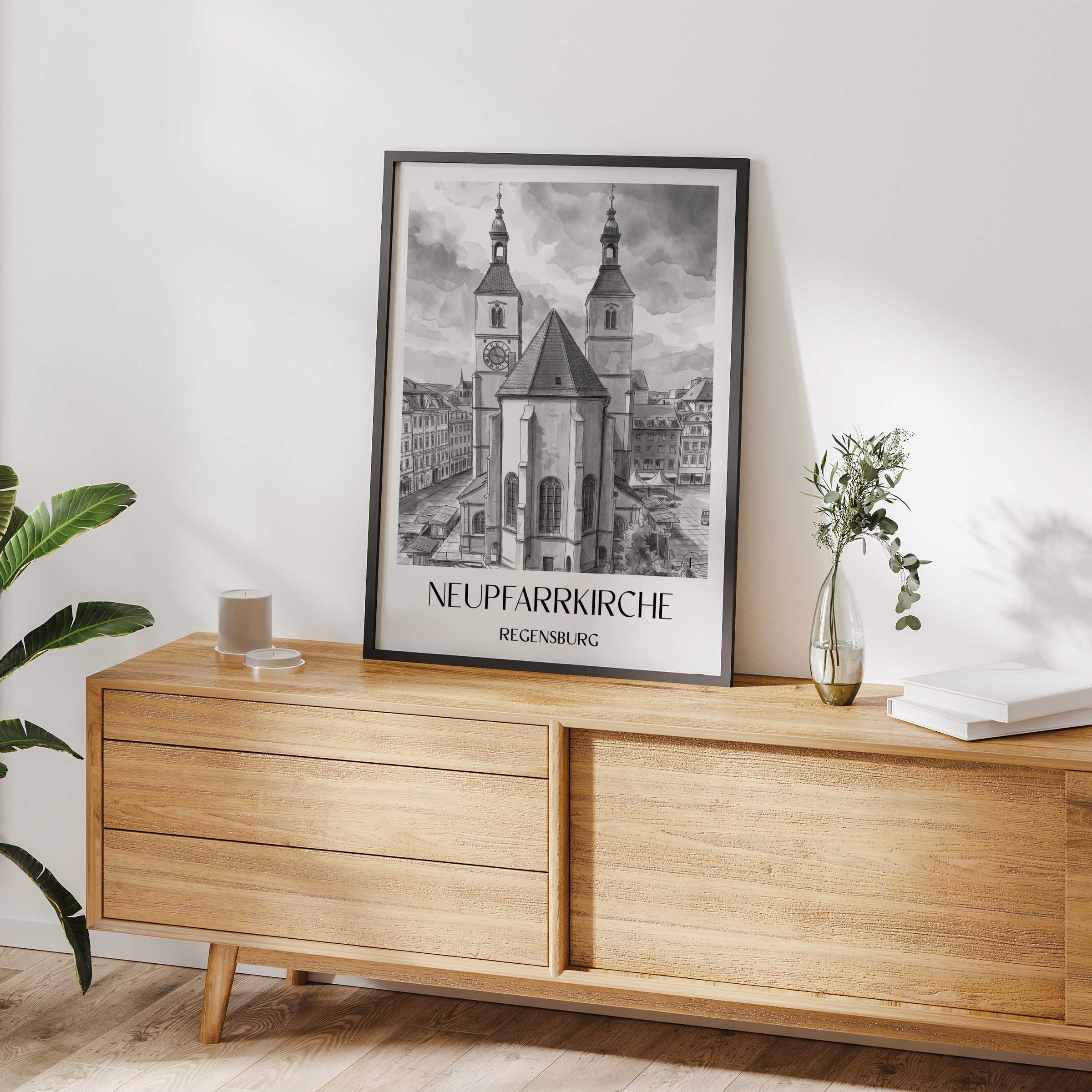 neupfarrkirche-regensburg-deutschland-poster-aquarell-schwarz-weiss
