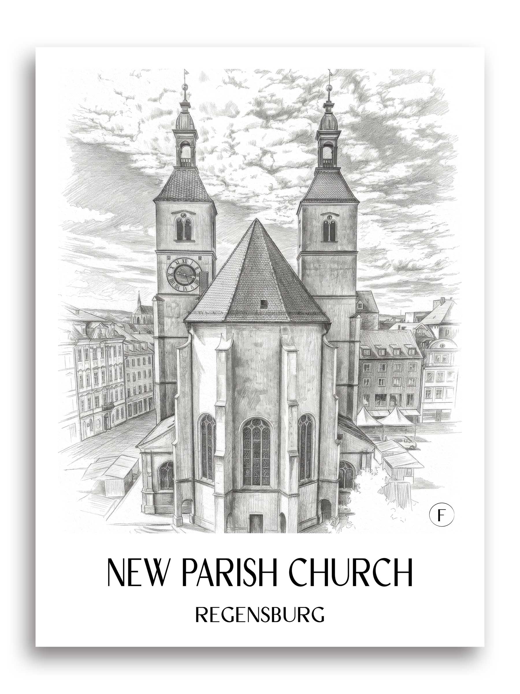 Neupfarrkirche Poster - Regensburg - Deutschland Kunstdruck - Zeichnung von A4 bis A1