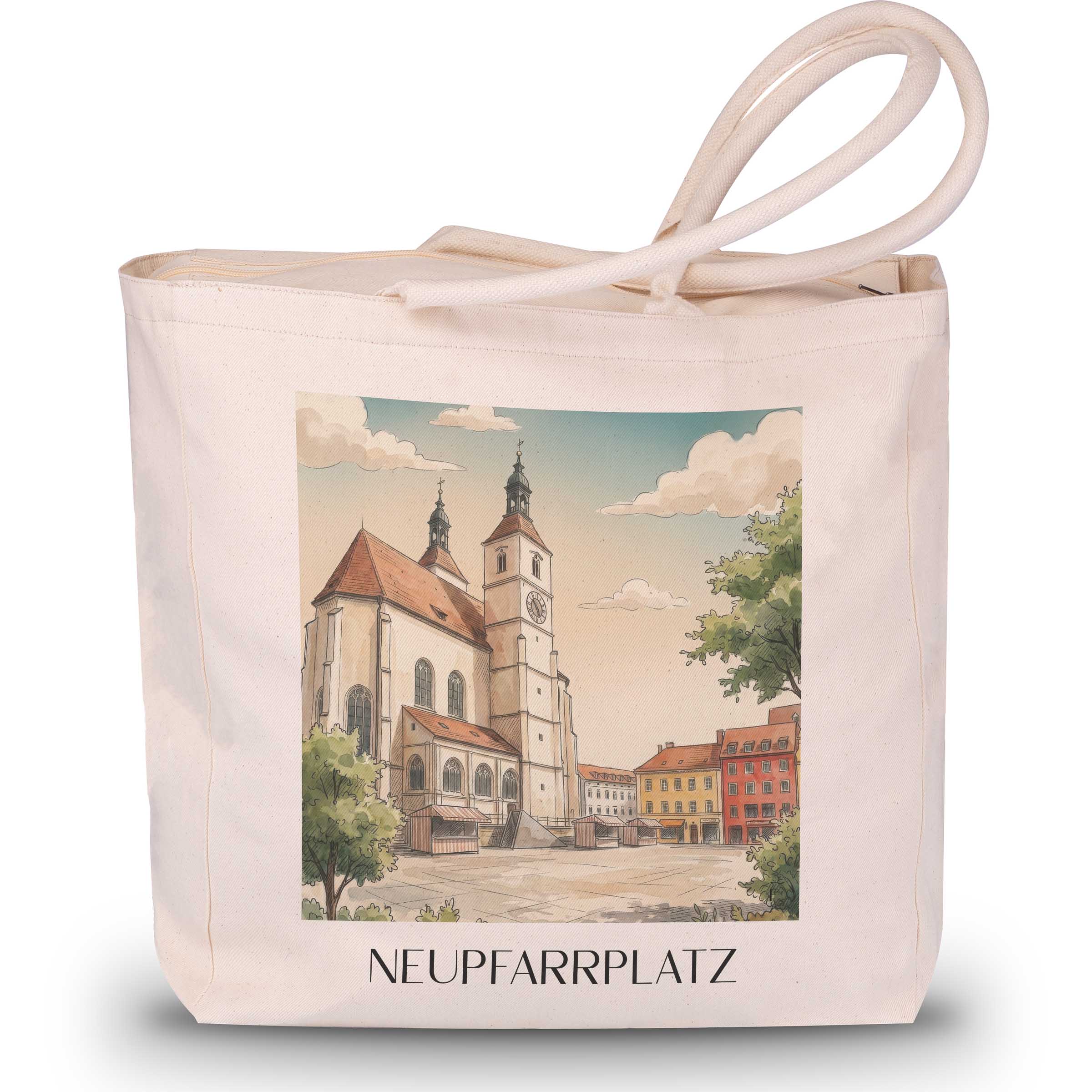Neupfarrplatz Shopping Tasche - Regensburg - Deutschland Tote Bag - Einkaufstasche im Aquarell Stil - favplace