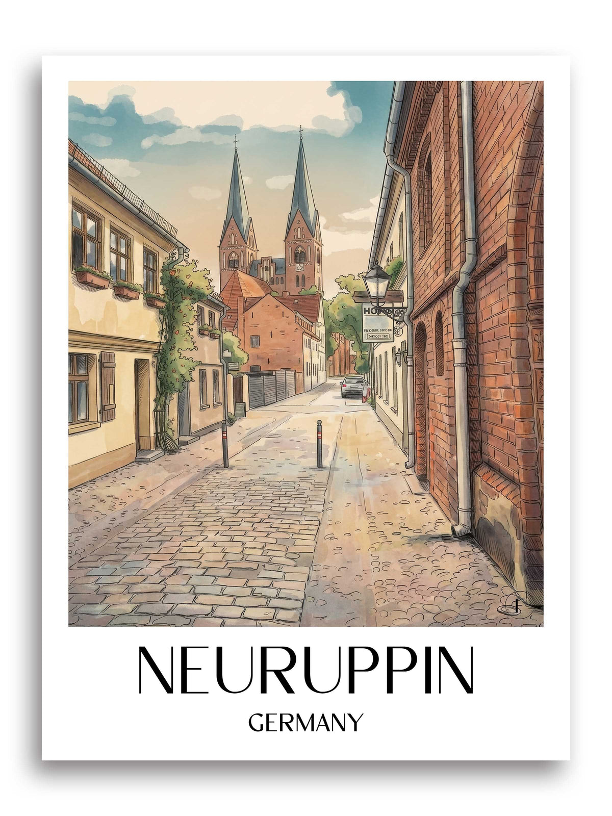 Neuruppin Poster - Brandenburg - Deutschland Kunstdruck - Aquarell von A4 bis A1 - favplace