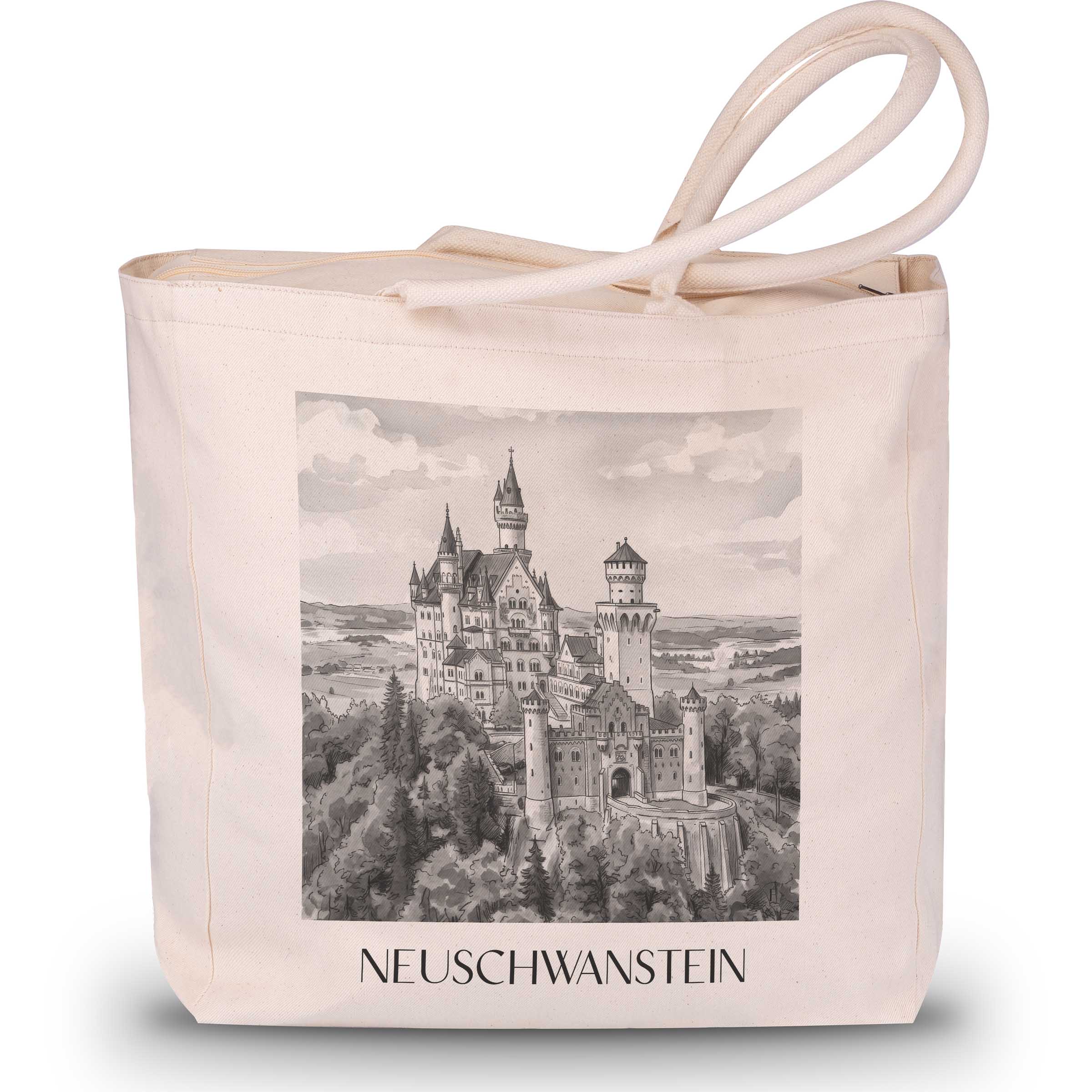 neuschwanstein-deutschland-einkaufstasche-aquarell-schwarz-weiss