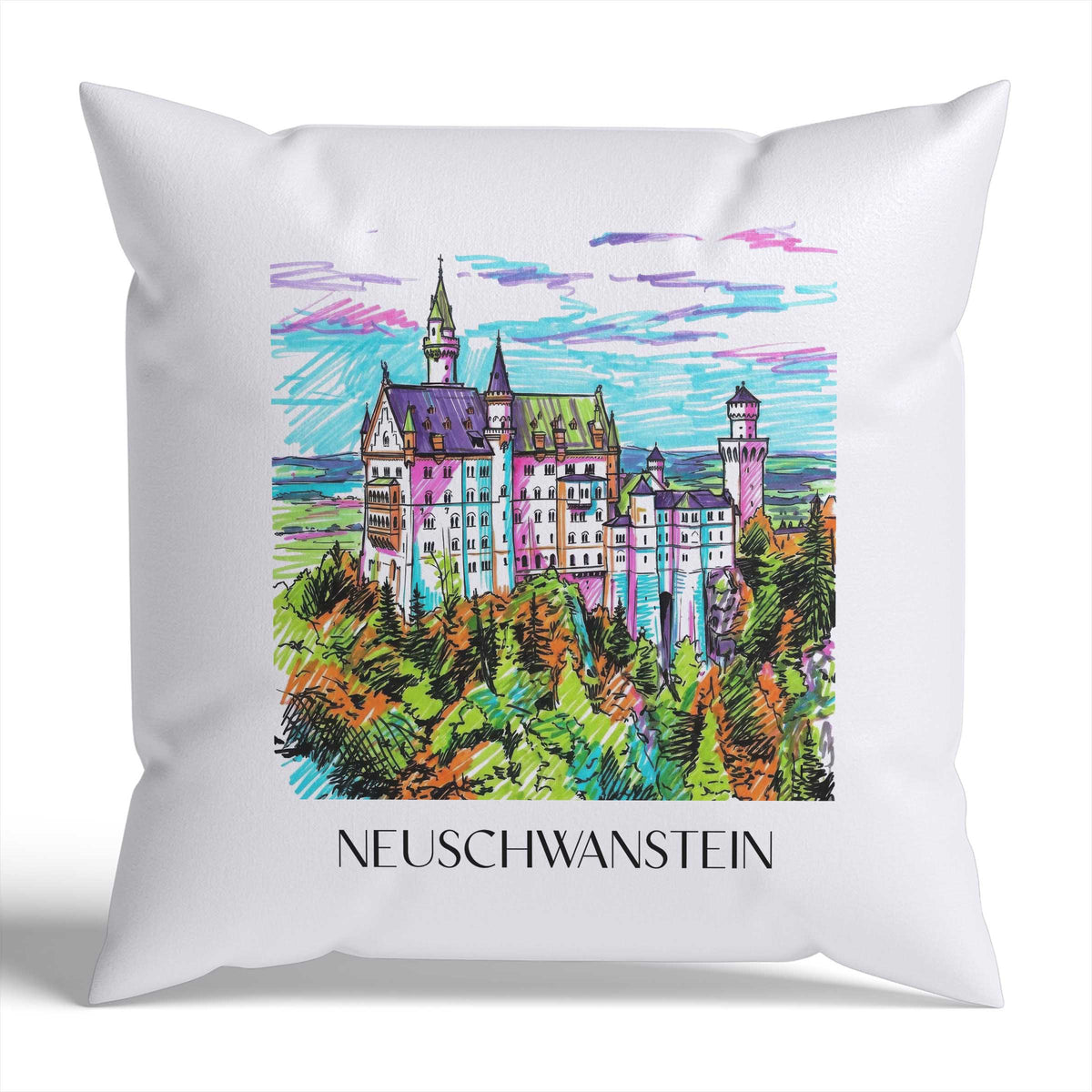 Neuschwanstein Kissenhülle - Zierkissen Bezug - Deutschland - Deutschland Kissen bzw. Kissenbezug im Tag Graffiti Stil - favplace