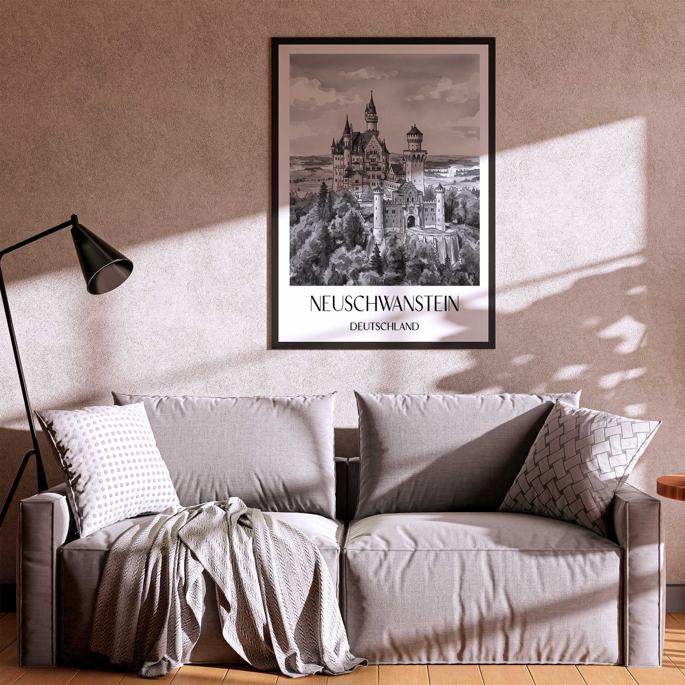 neuschwanstein-deutschland-poster-aquarell-schwarz-weiss