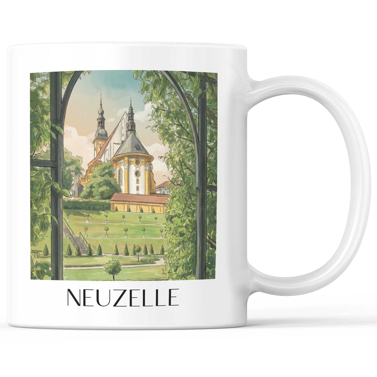 neuzelle-brandenburg-deutschland-kaffeebecher-aquarell