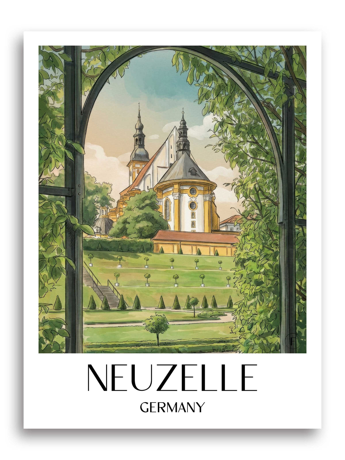 Neuzelle Poster - Brandenburg - Deutschland Kunstdruck - Aquarell von A4 bis A1 - favplace