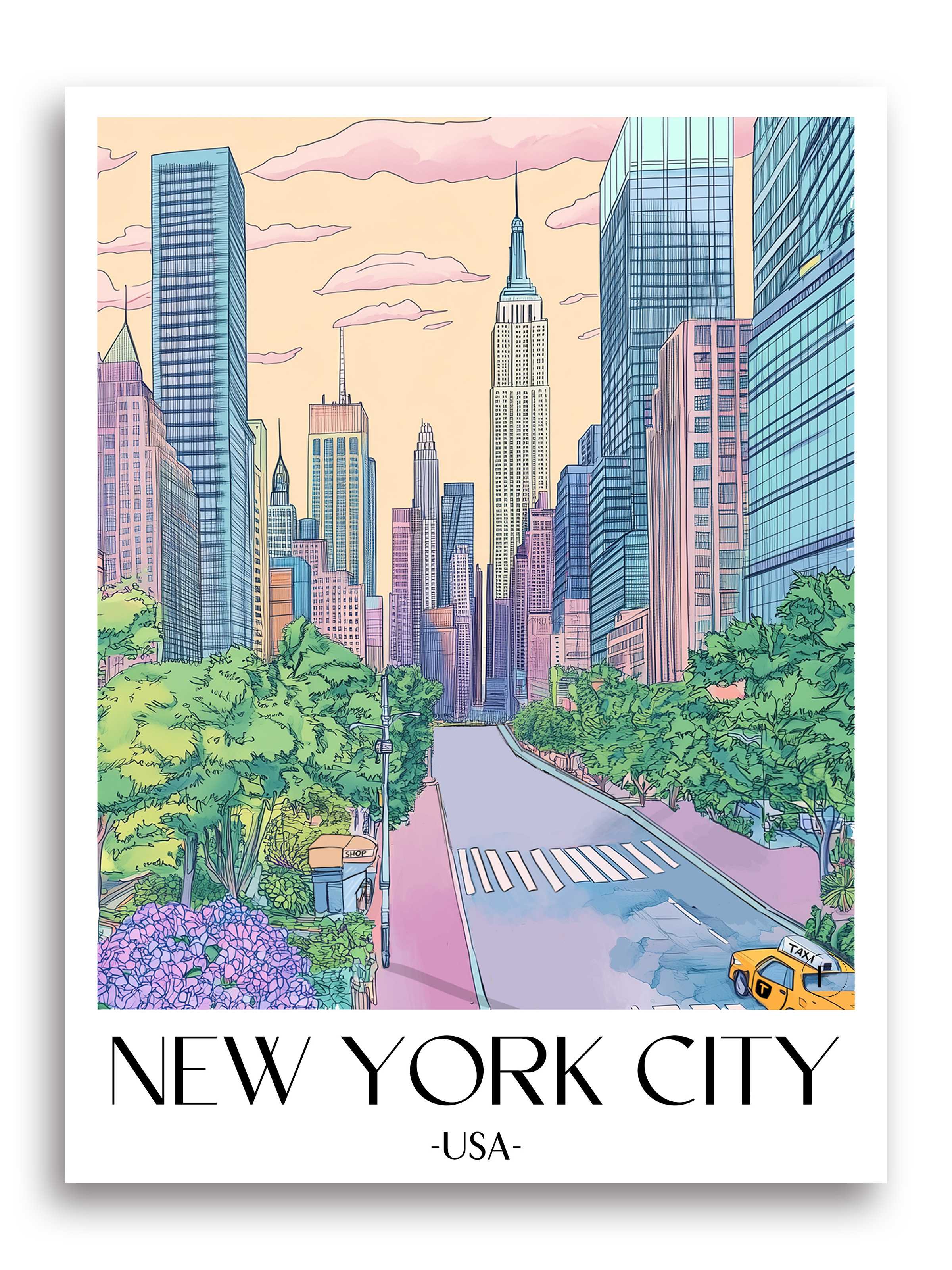 New York 3 Poster - USA Kunstdruck - Aquarell von A4 bis A1 - favplace