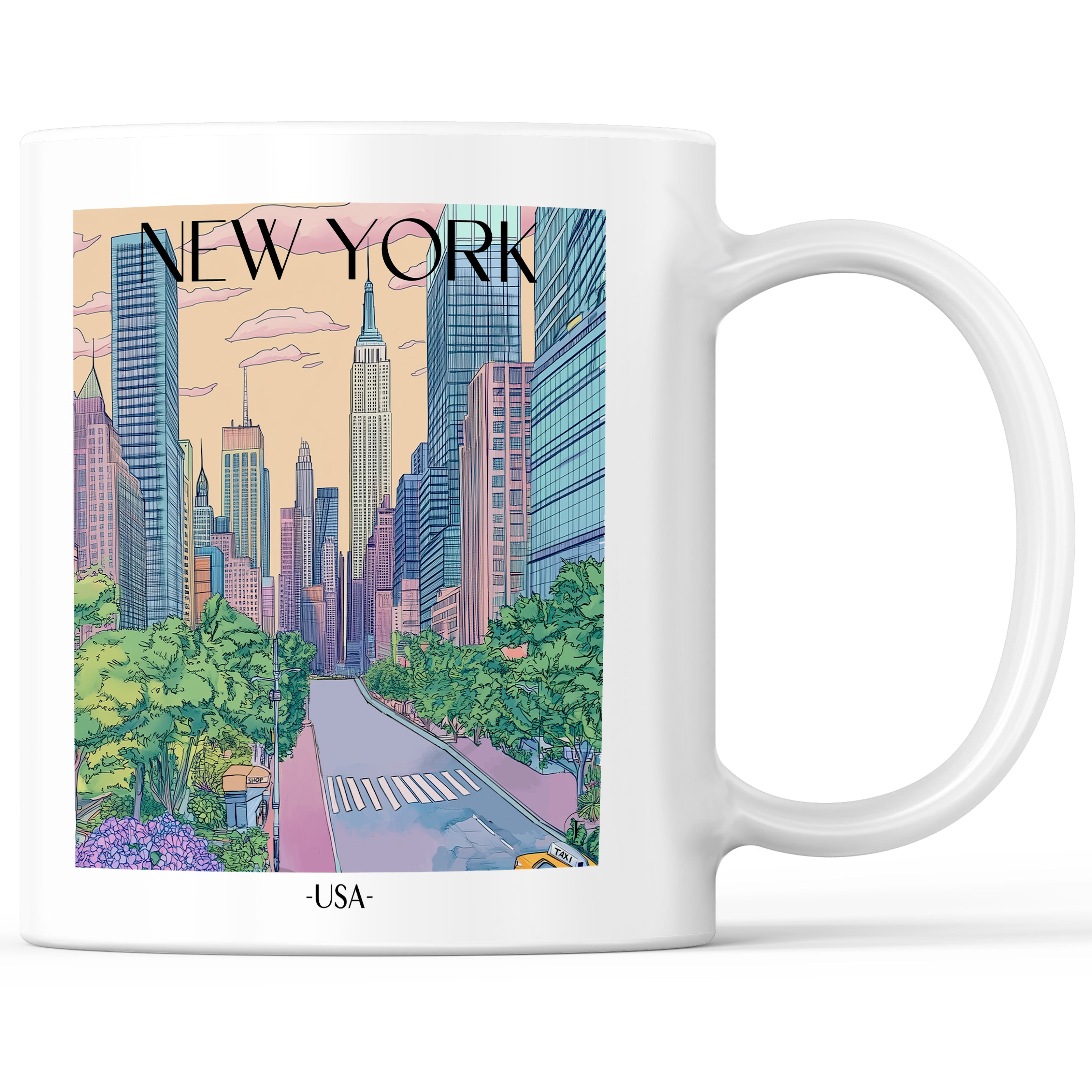 New York 3 - USA Becher - Kaffeetasse im Aquarell Stil - favplace