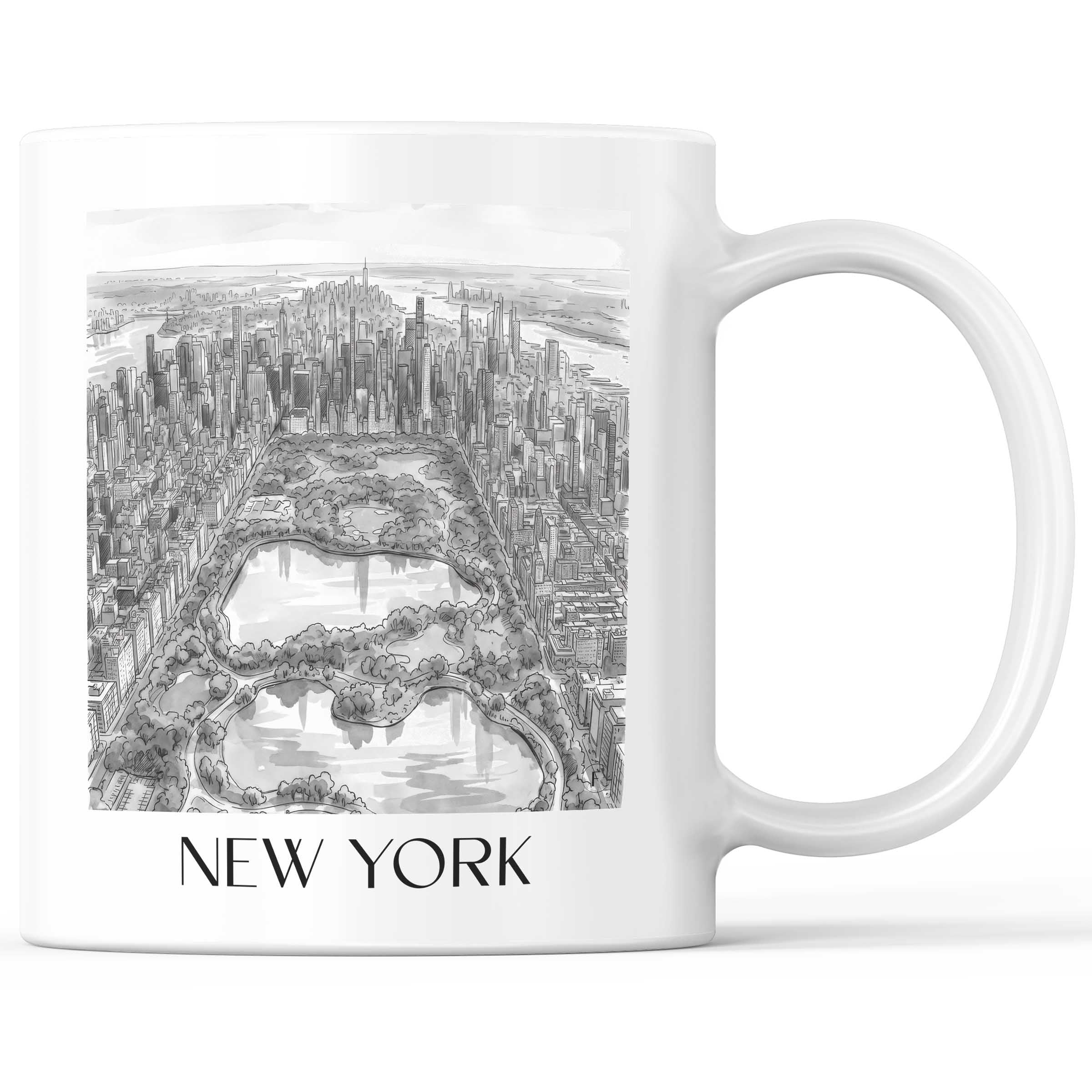 New York Kaffeebecher - USA - USA Becher - Kaffeetasse im Aquarell Schwarz-Weiß Stil - favplace