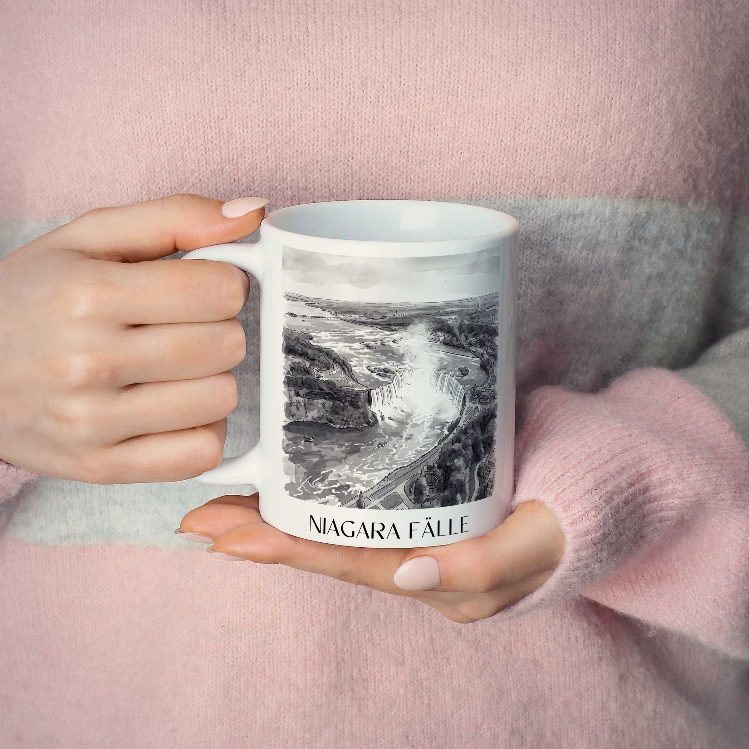 niagara-fälle-kanada/usa-kaffeebecher-aquarell-schwarz-weiss