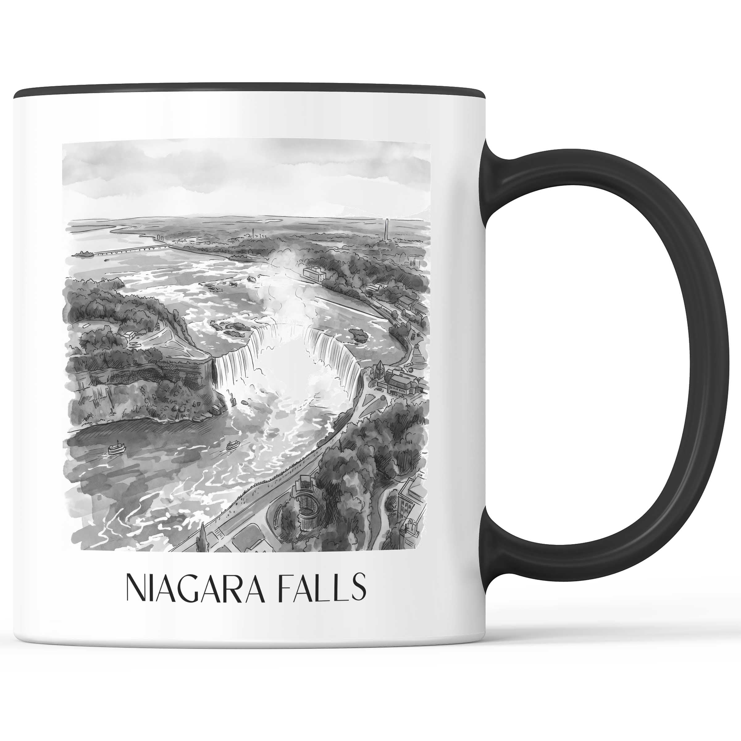 Niagara Fälle - Kanada/USA Becher - Kaffeetasse im Aquarell Schwarz-Weiß Stil - favplace