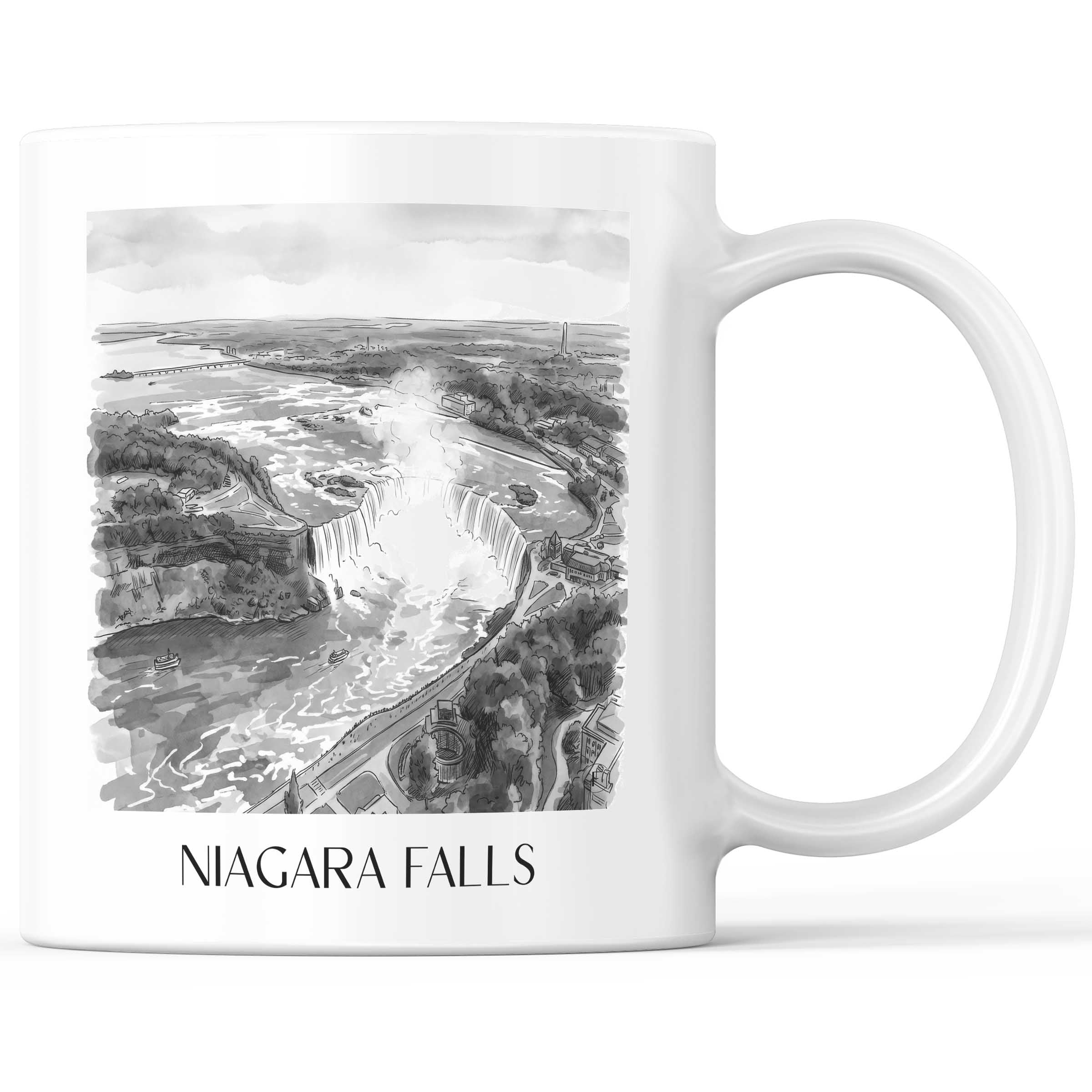 Niagara Fälle - Kanada/USA Becher - Kaffeetasse im Aquarell Schwarz-Weiß Stil - favplace