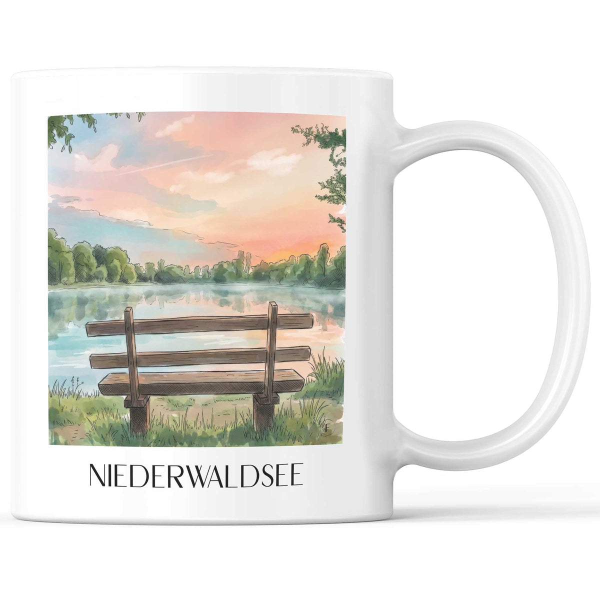 Niederwaldsee Kaffeebecher - Bensheim - Deutschland Becher - Kaffeetasse im Aquarell Stil - favplace