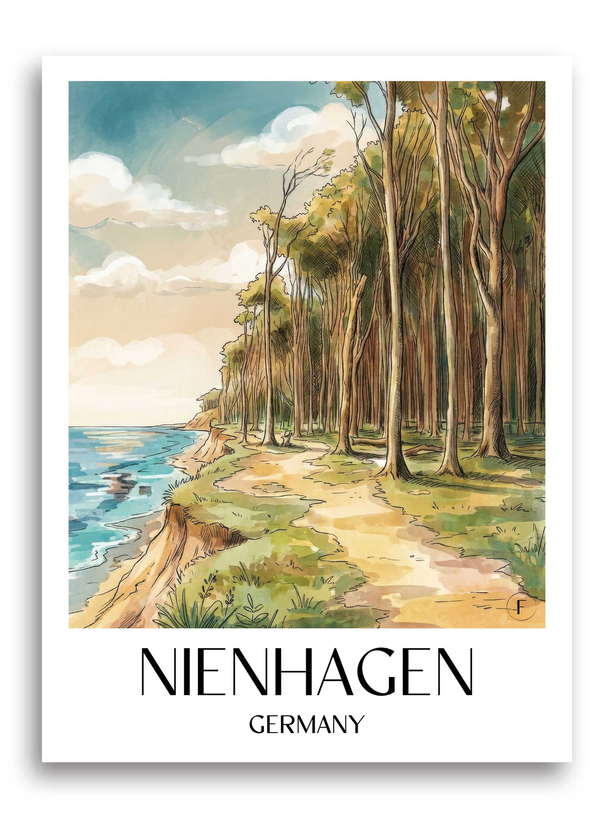 Nienhagen Poster - Mecklenburg-Vorpommern - Deutschland Kunstdruck - Aquarell von A4 bis A1 - favplace