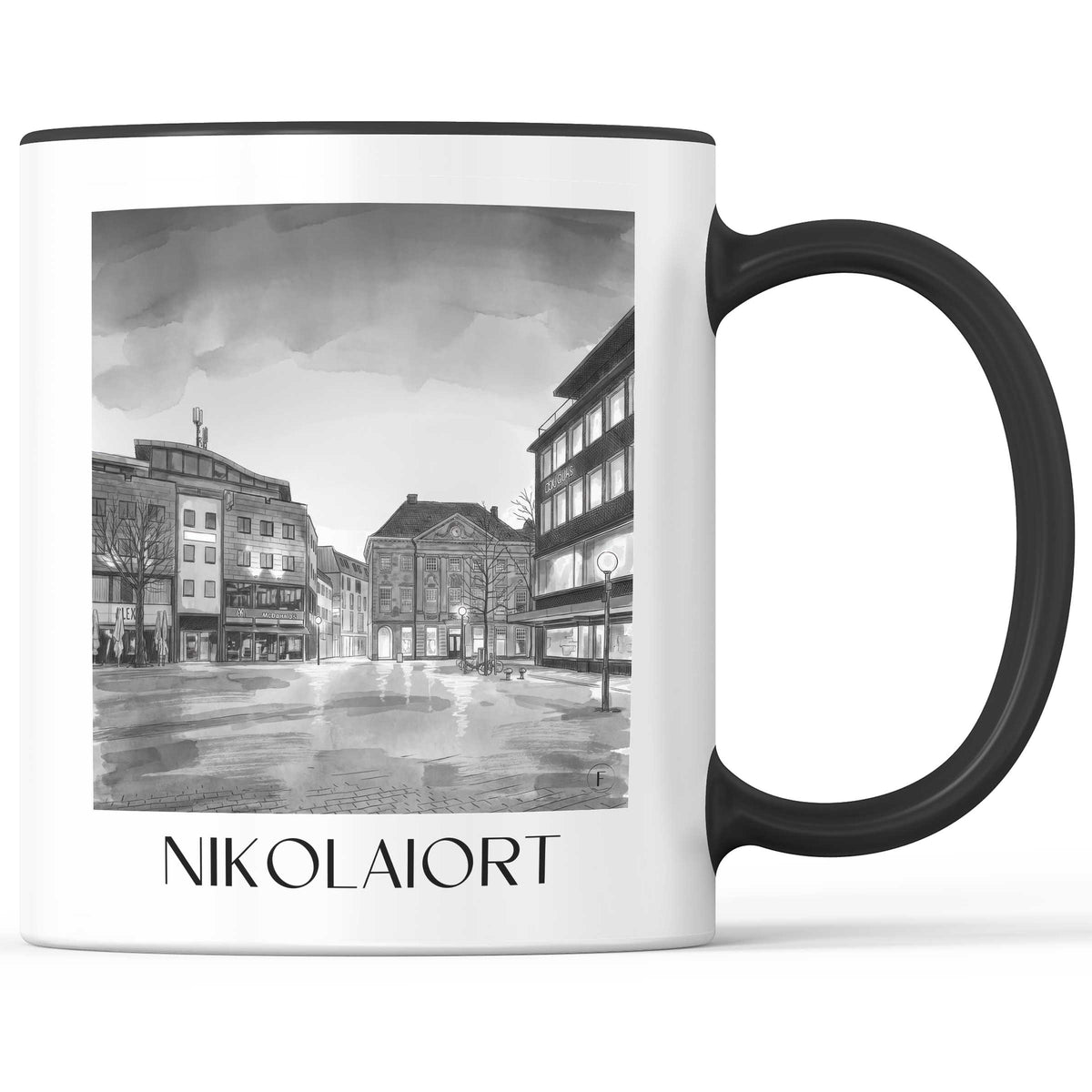nikolaiort-osnabrück-deutschland-kaffeebecher-aquarell-schwarz-weiss