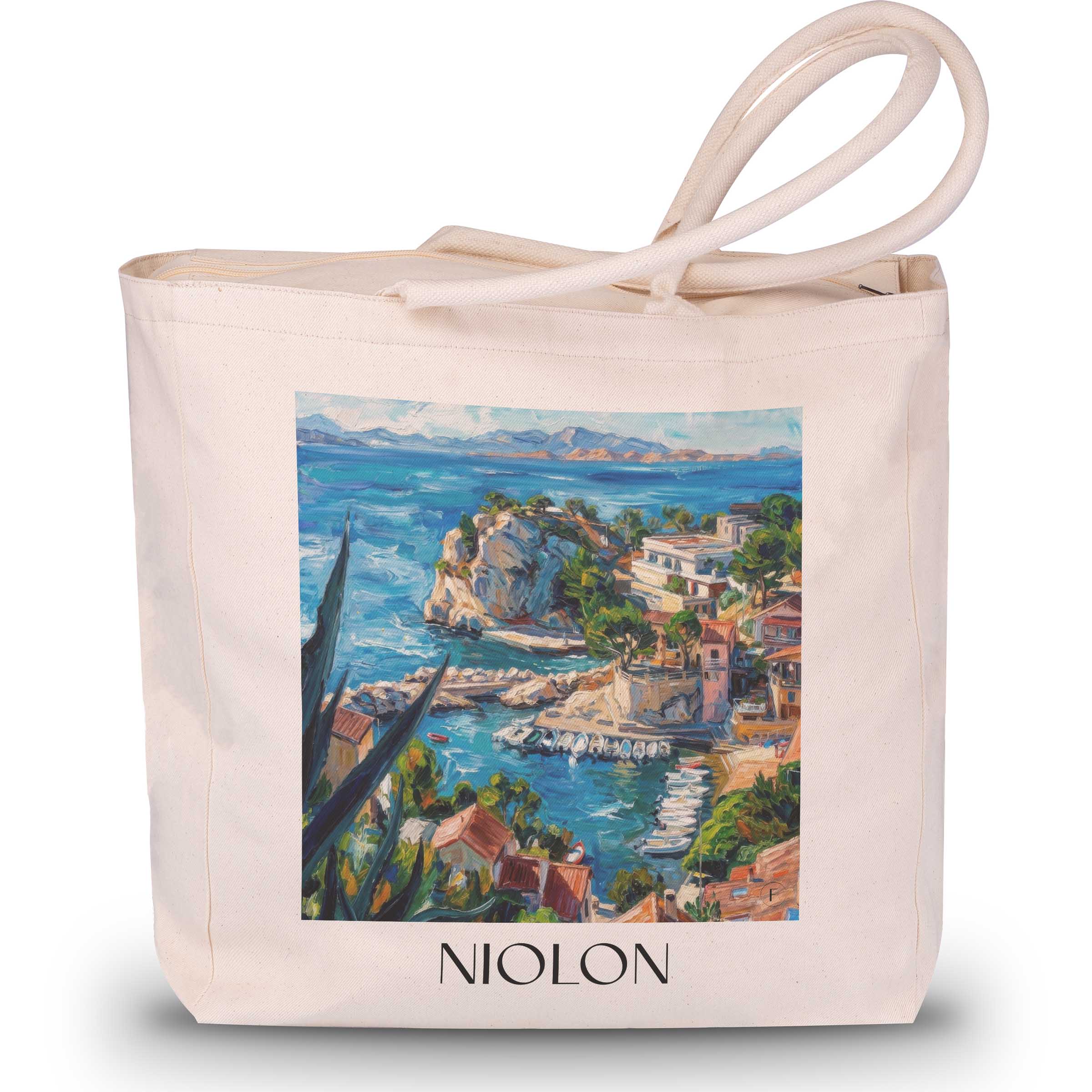 Niolon Shopping Tasche - Côte Bleue - Frankreich Tote Bag - Einkaufstasche im Ölgemälde Stil - favplace