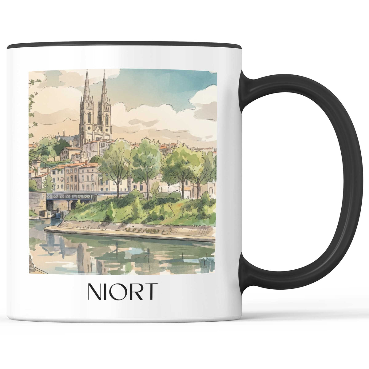 Niort Kaffeebecher - Deux-Sèvres - Frankreich Becher - Kaffeetasse im Aquarell Stil - favplace