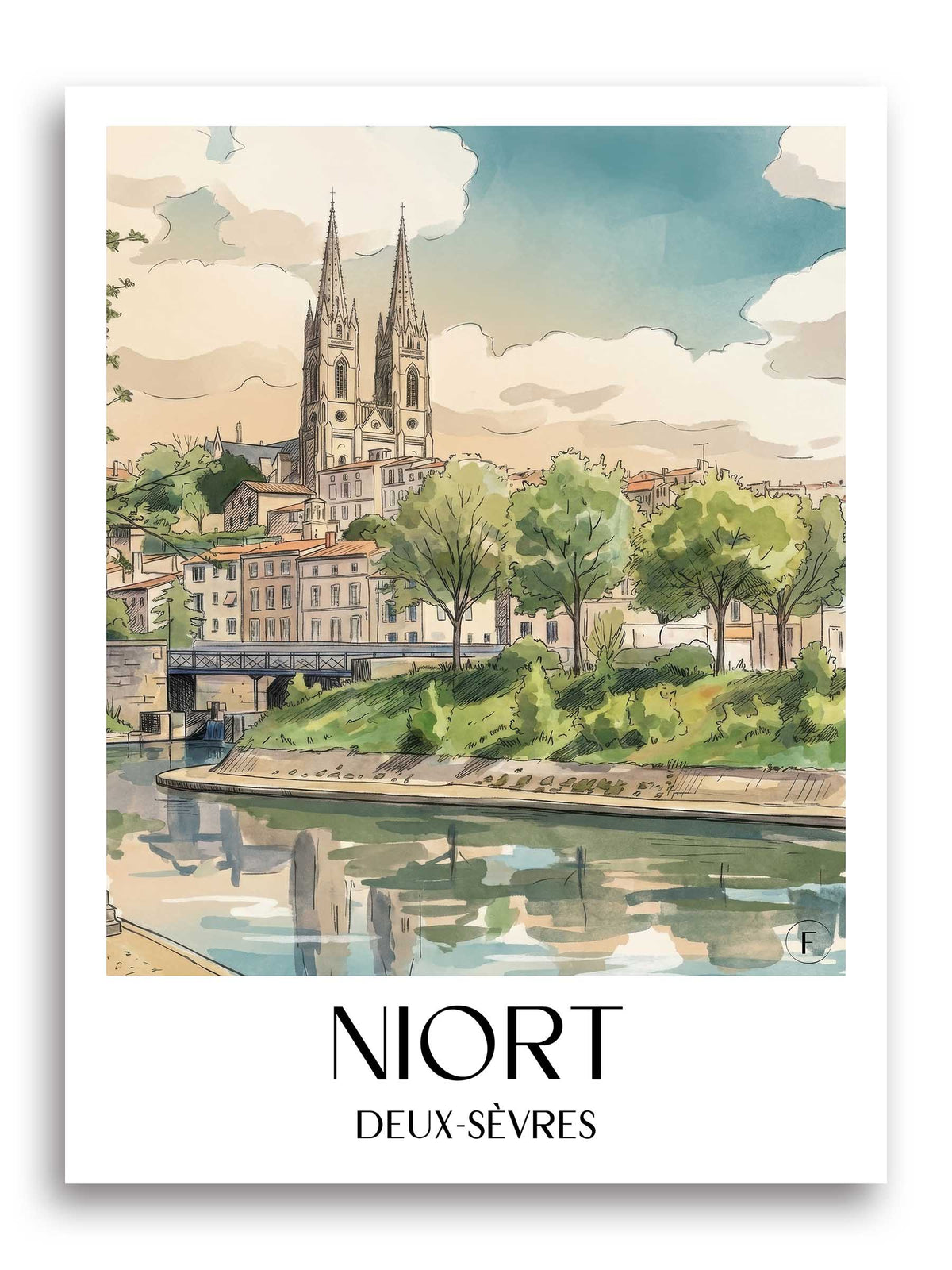 niort-deux-sèvres-frankreich-poster-aquarell