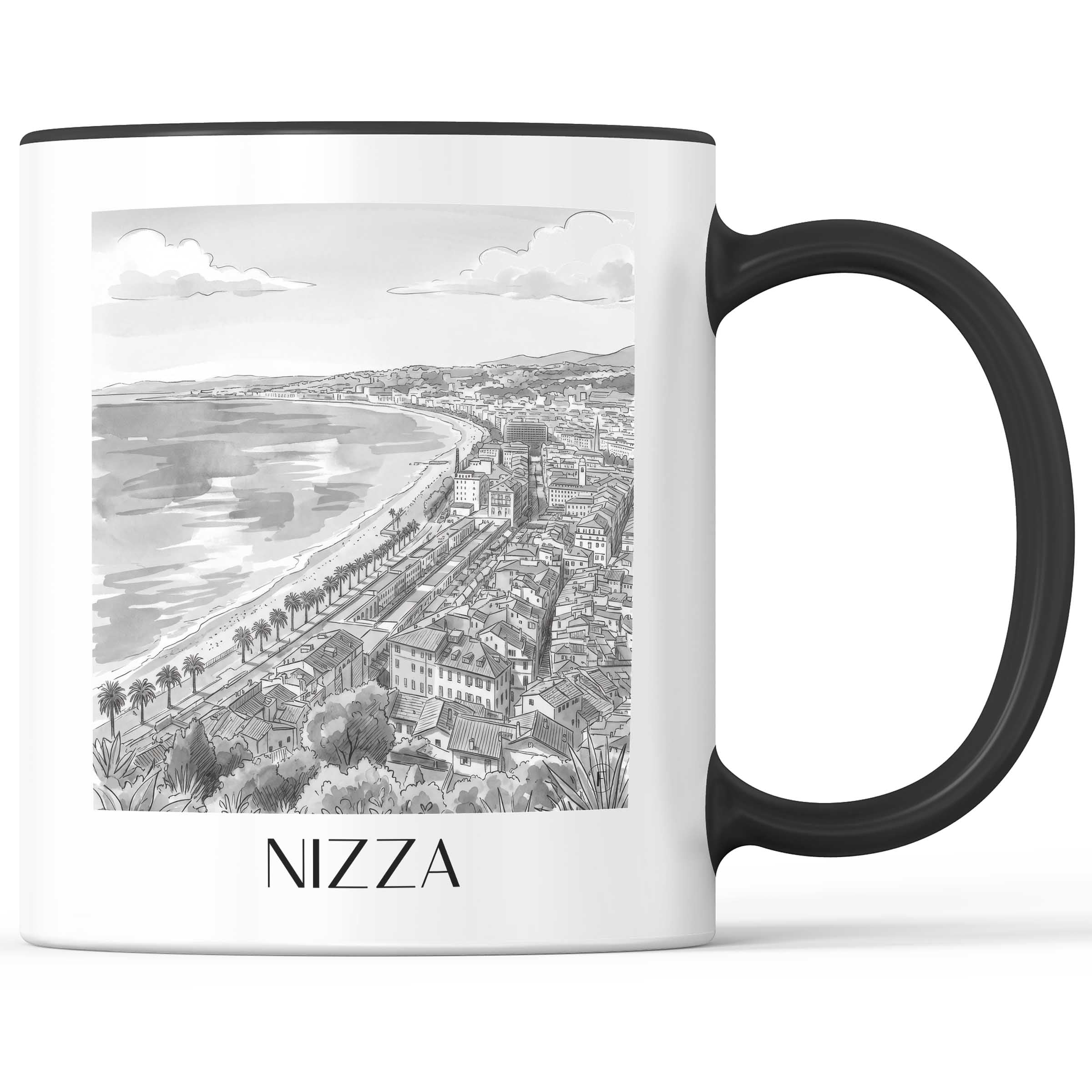 nizza-frankreich-kaffeebecher-aquarell-schwarz-weiss