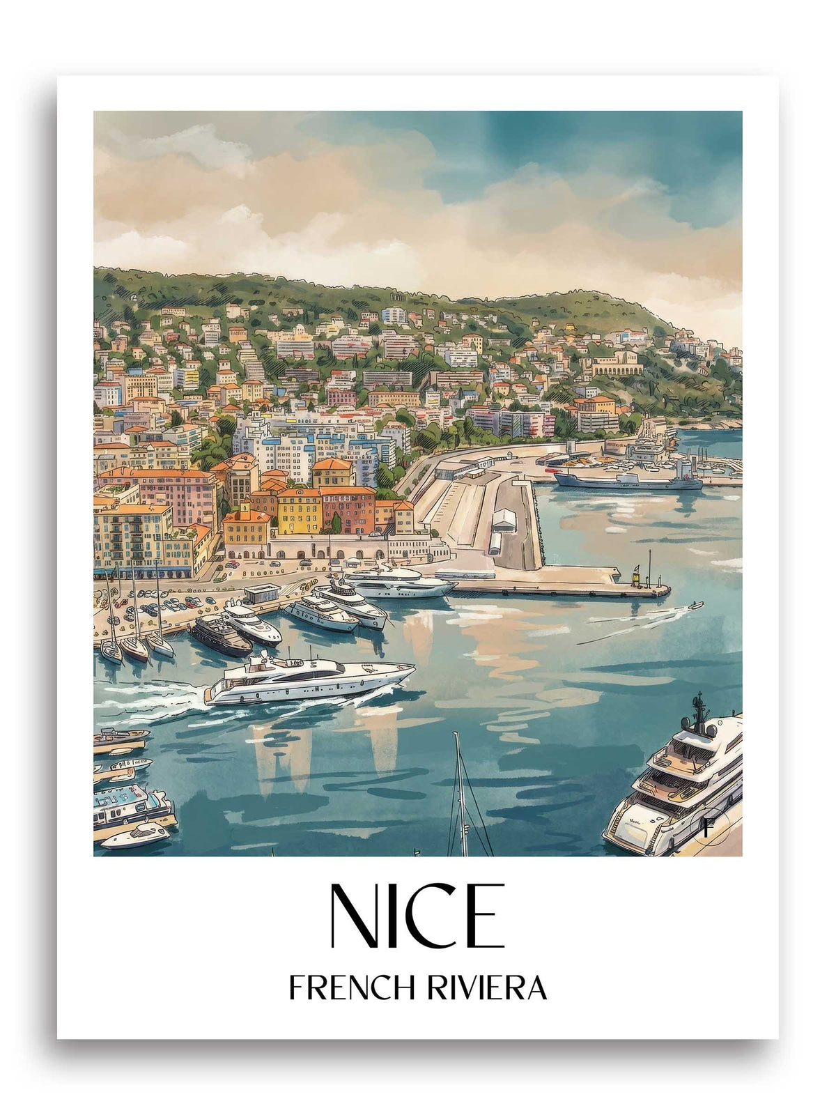 Nizza Poster - Côte d´Azur - Frankreich Kunstdruck - Aquarell von A4 bis A1 - favplace